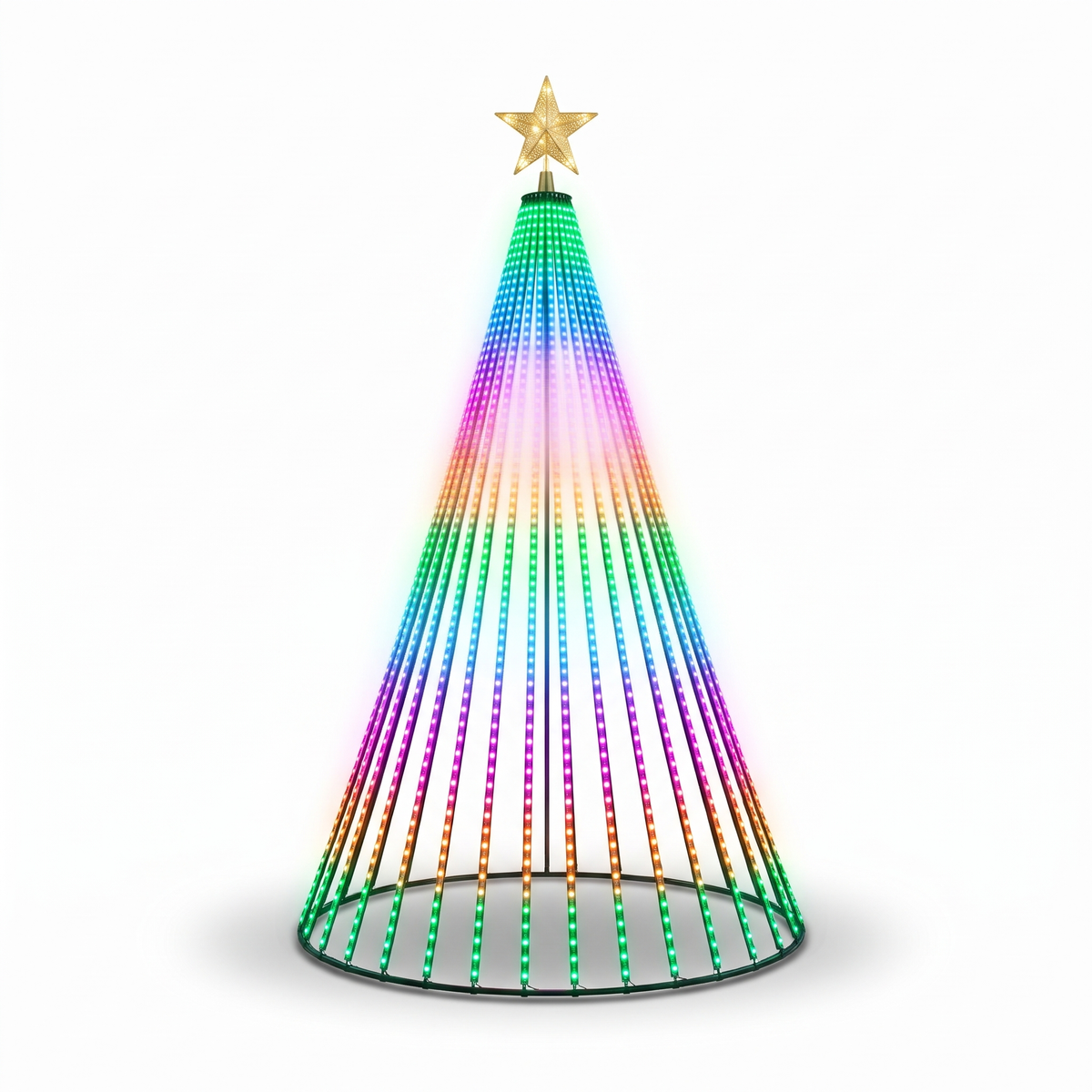 Antonia smart LED tree lights 1.8m (5.9ft) cone with gold star on a plain white background