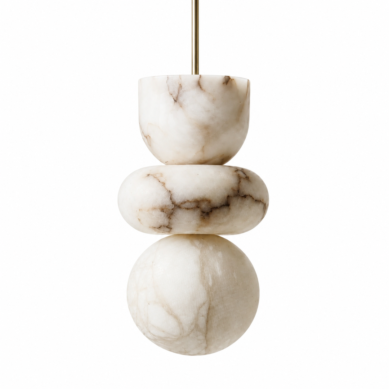 Aquila alabaster and brass pendant light with a soft warm glow
