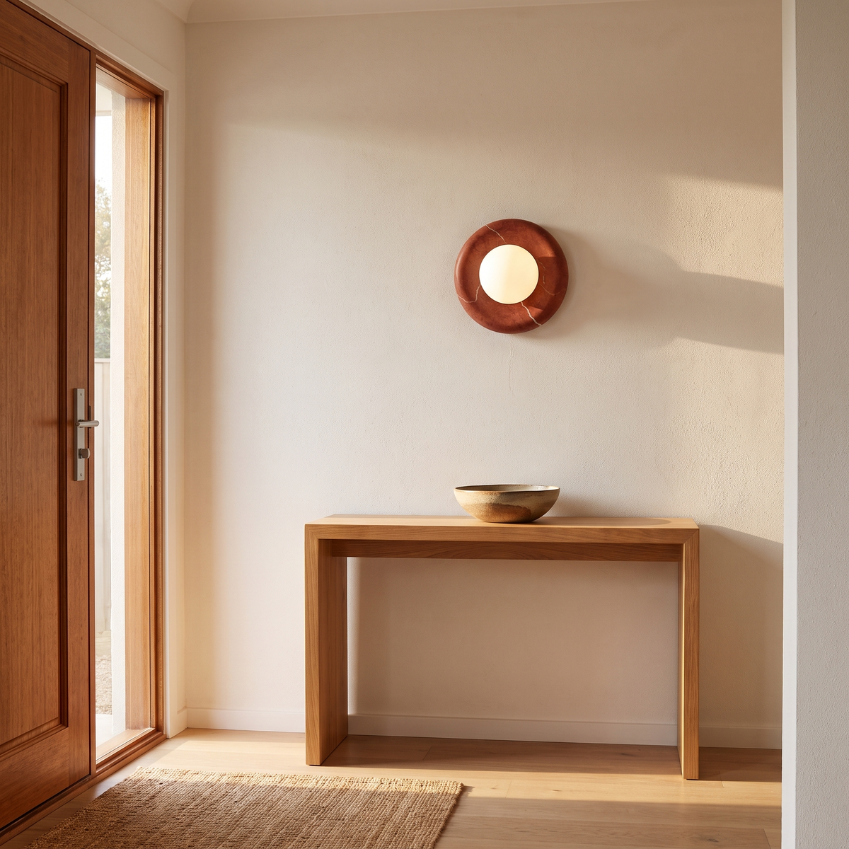 Aril marble wall sconce in an entryway near the front door
