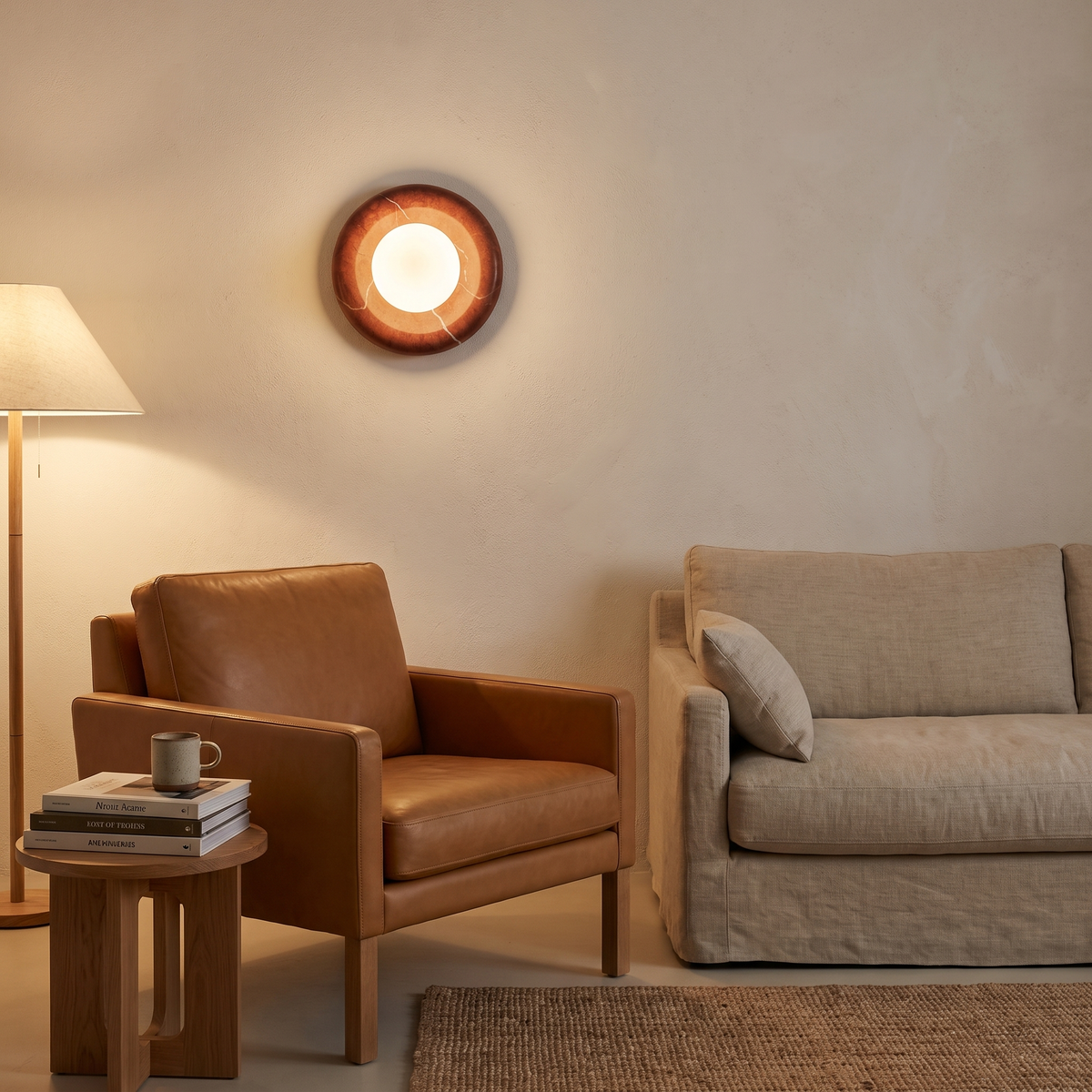 Aril marble wall sconce in a living room