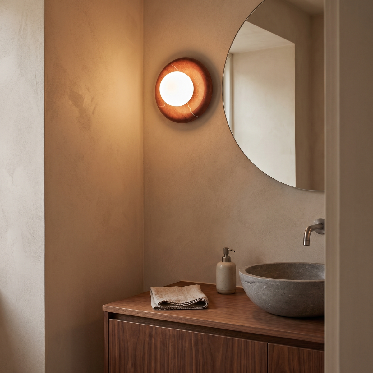 Aril marble wall sconce in a powder room