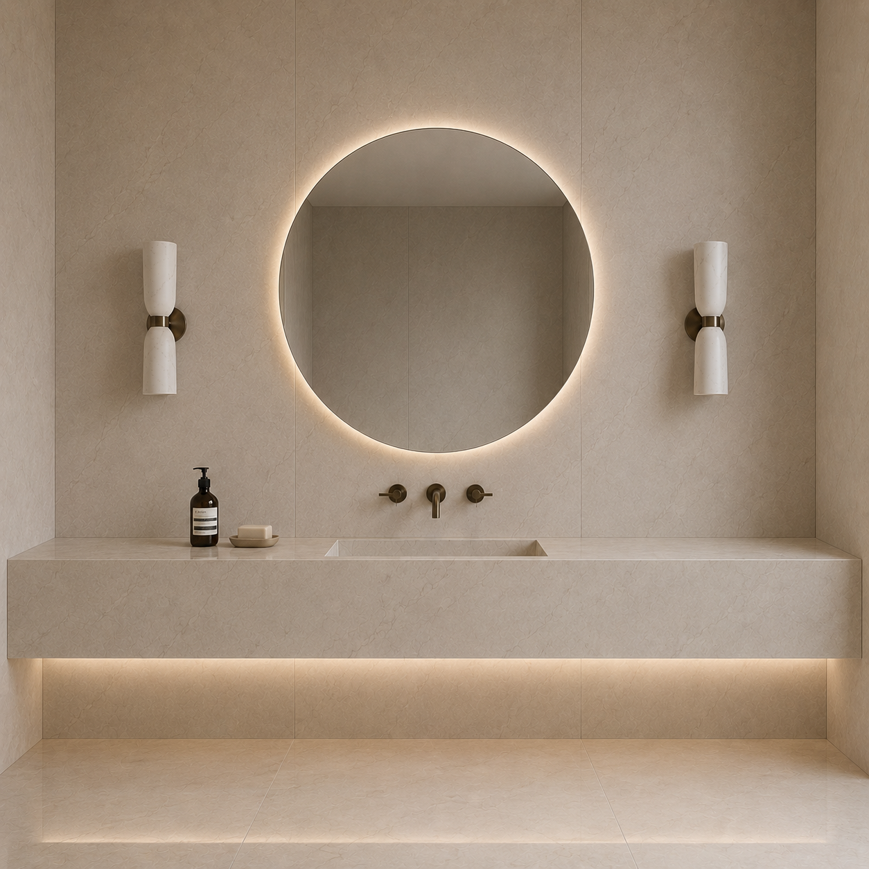Arlo wall lamp illuminated with warm ambient glow