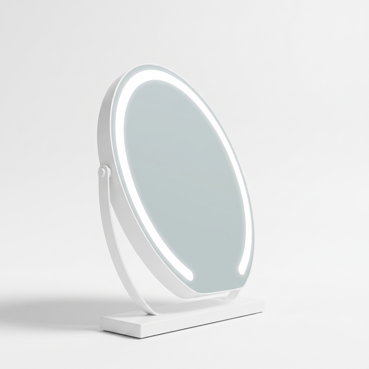 Aspen white vanity mirror with lights on a white background