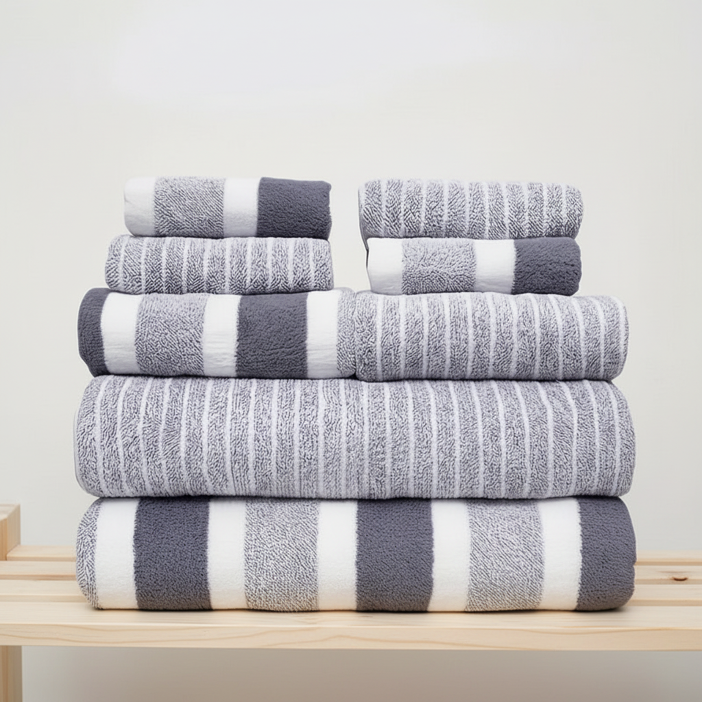 Aurelia Bath Towels Set rolled for compact storage