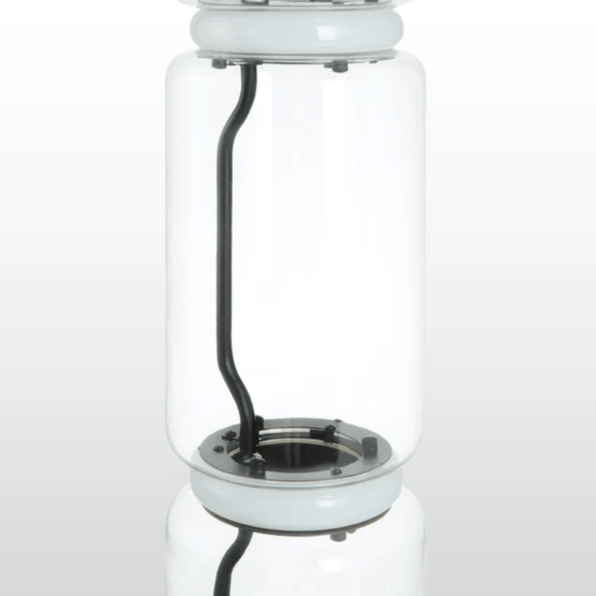 Avalon hand-blown glass lamp size guide with table and floor dimensions in cm and inches