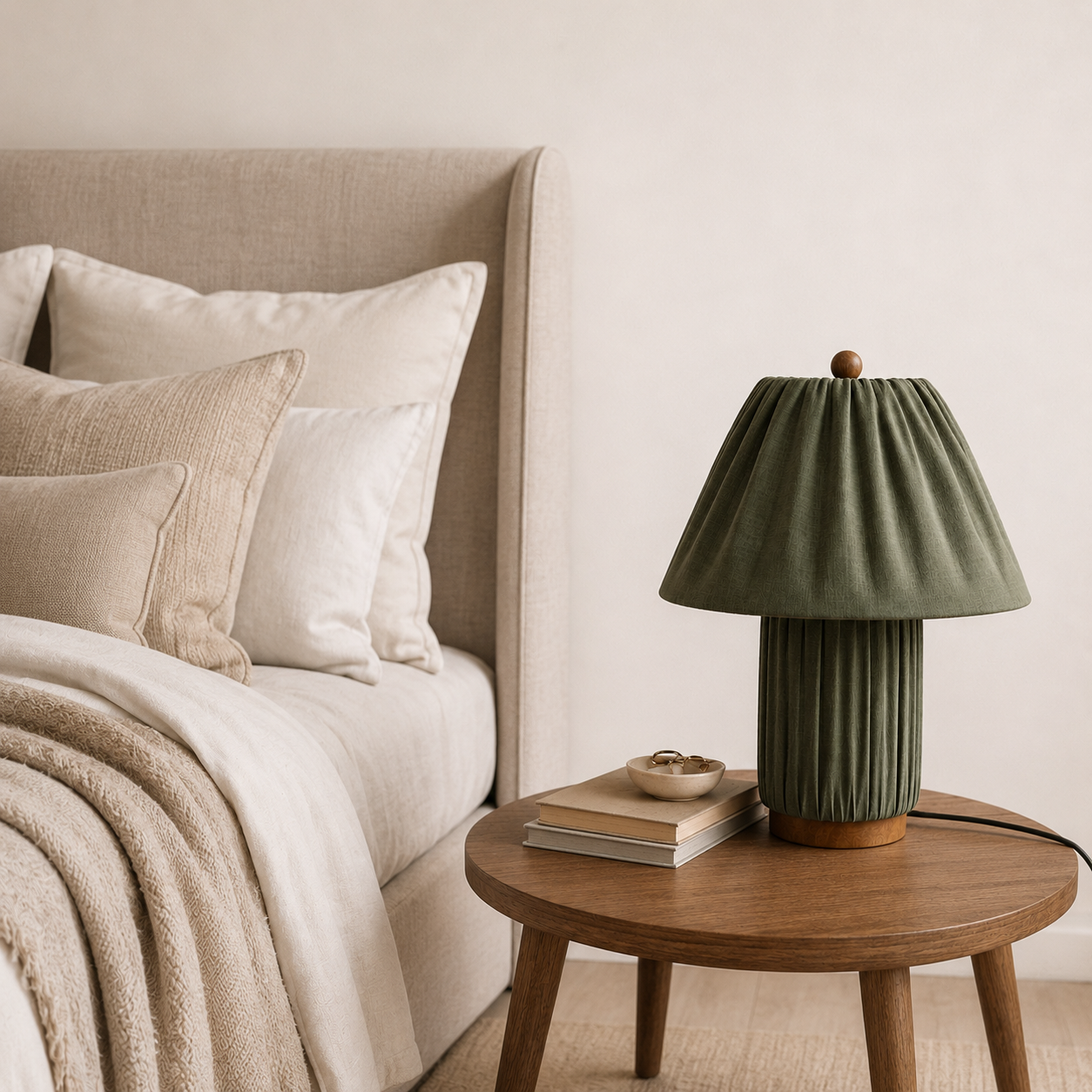Avoca Pleated Fabric Table Lamp with sculptural textured base