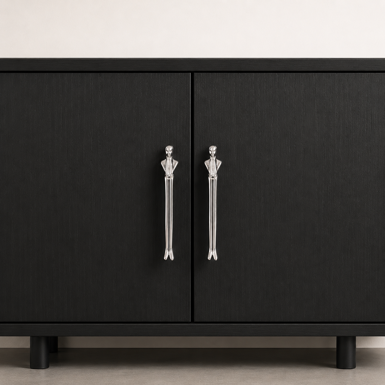 Close-up of the sculptural silhouette on the Bathurst Sculptural Brass Cabinet Handle