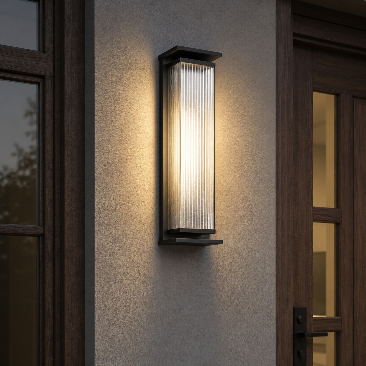 Bega Brushed Stainless Steel LED Outdoor Wall Light mounted on an exterior wall
