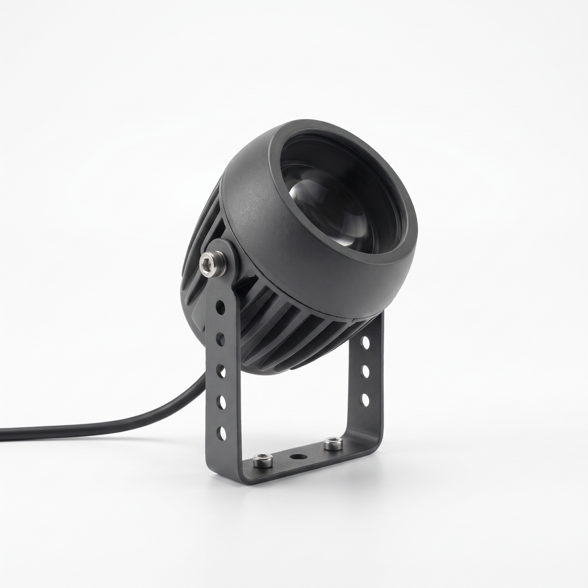 Beso water ripple outdoor spotlight in dark grey aluminium with adjustable U-bracket on a white background