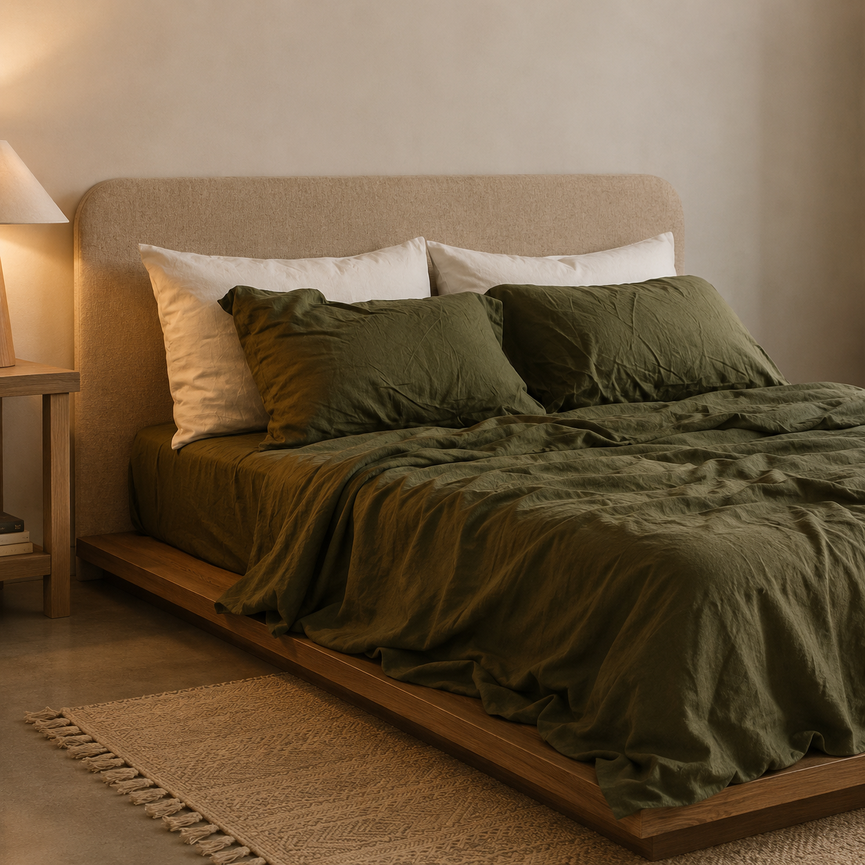 Bondi Pure Linen Bedding Set with pompom trim pillowcase detail