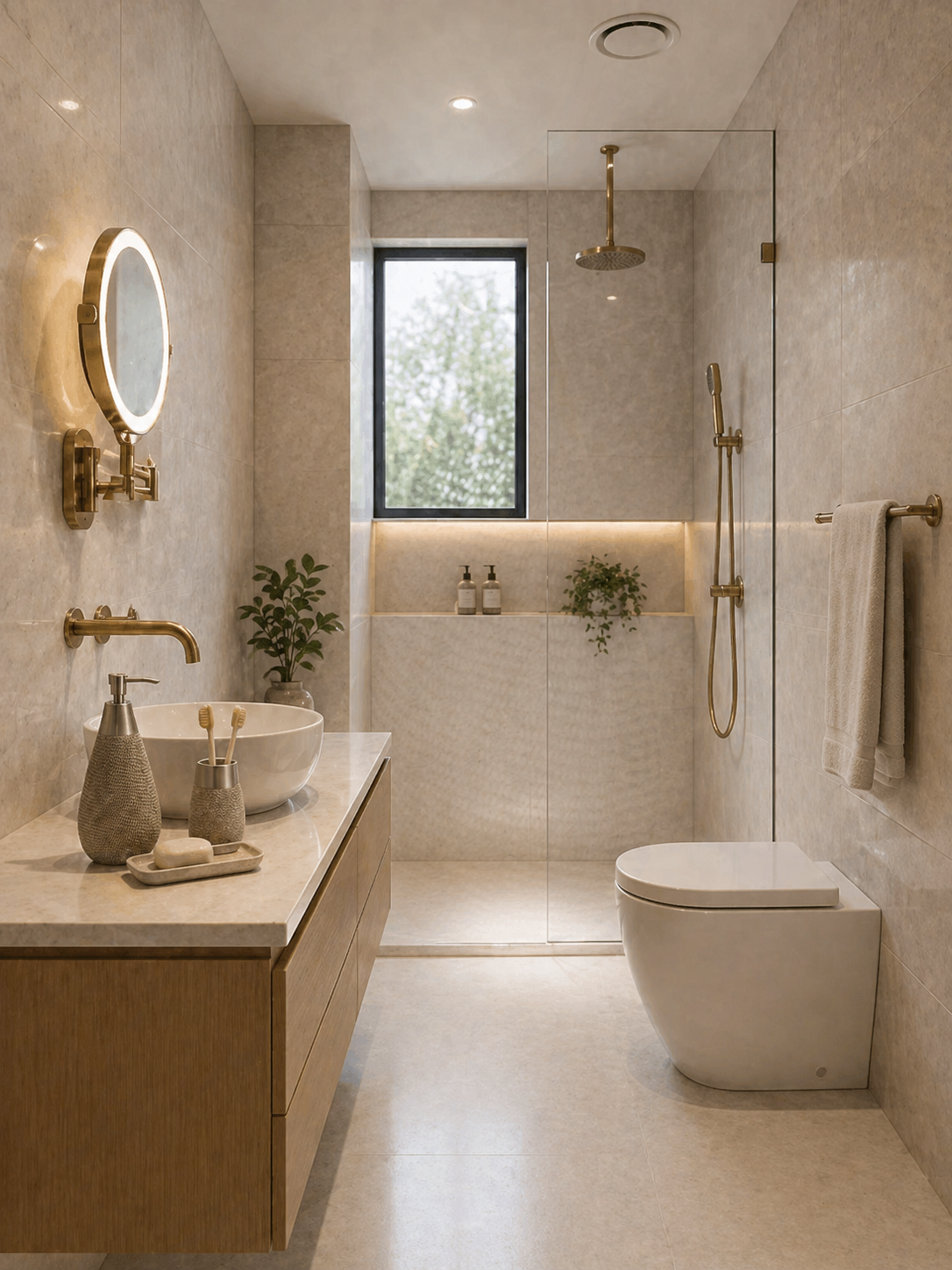 Brelon Ceramic Soap Dispenser styled on a bathroom vanity