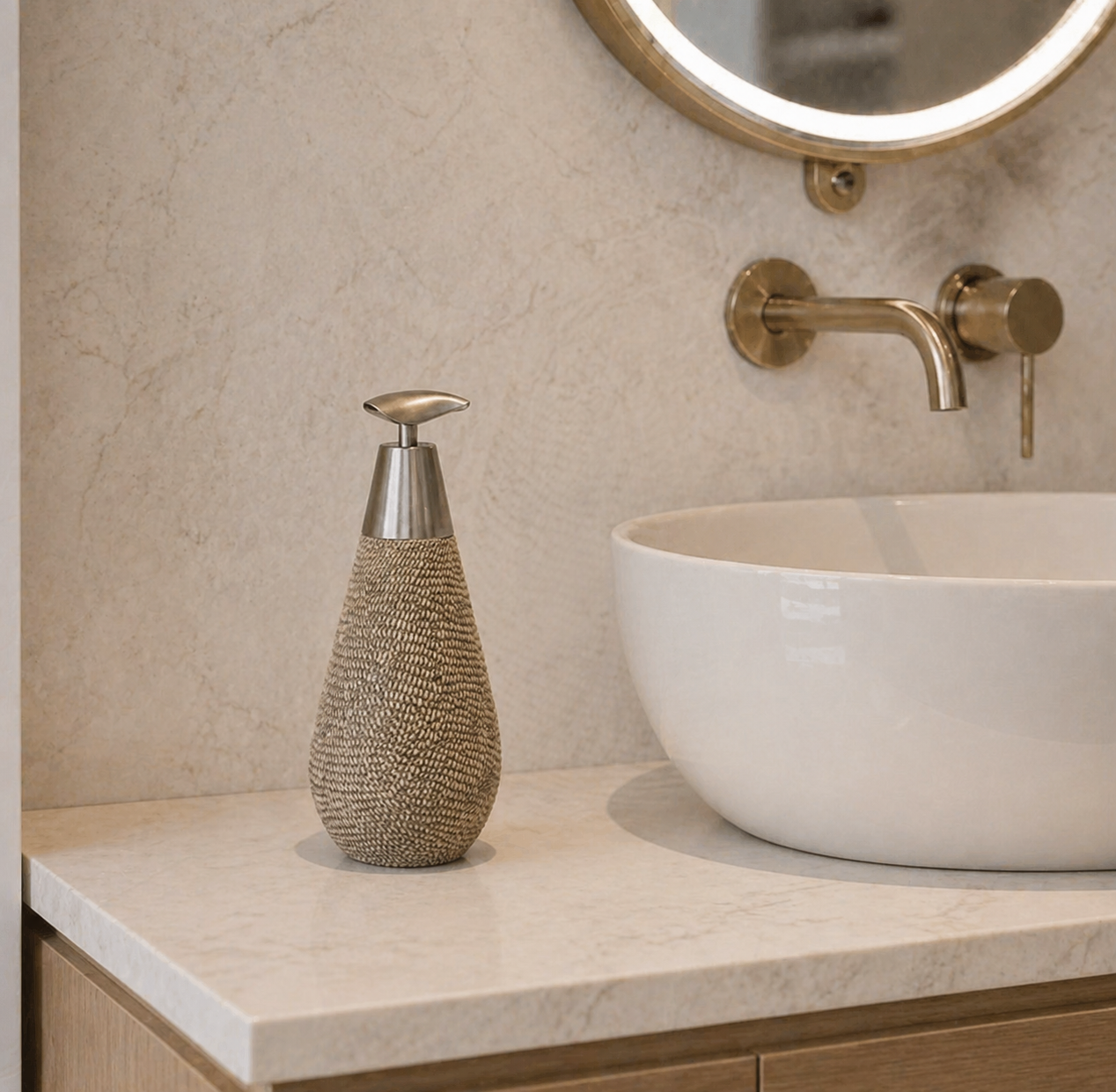 Brelon Ceramic Soap Dispenser shown in the Short size