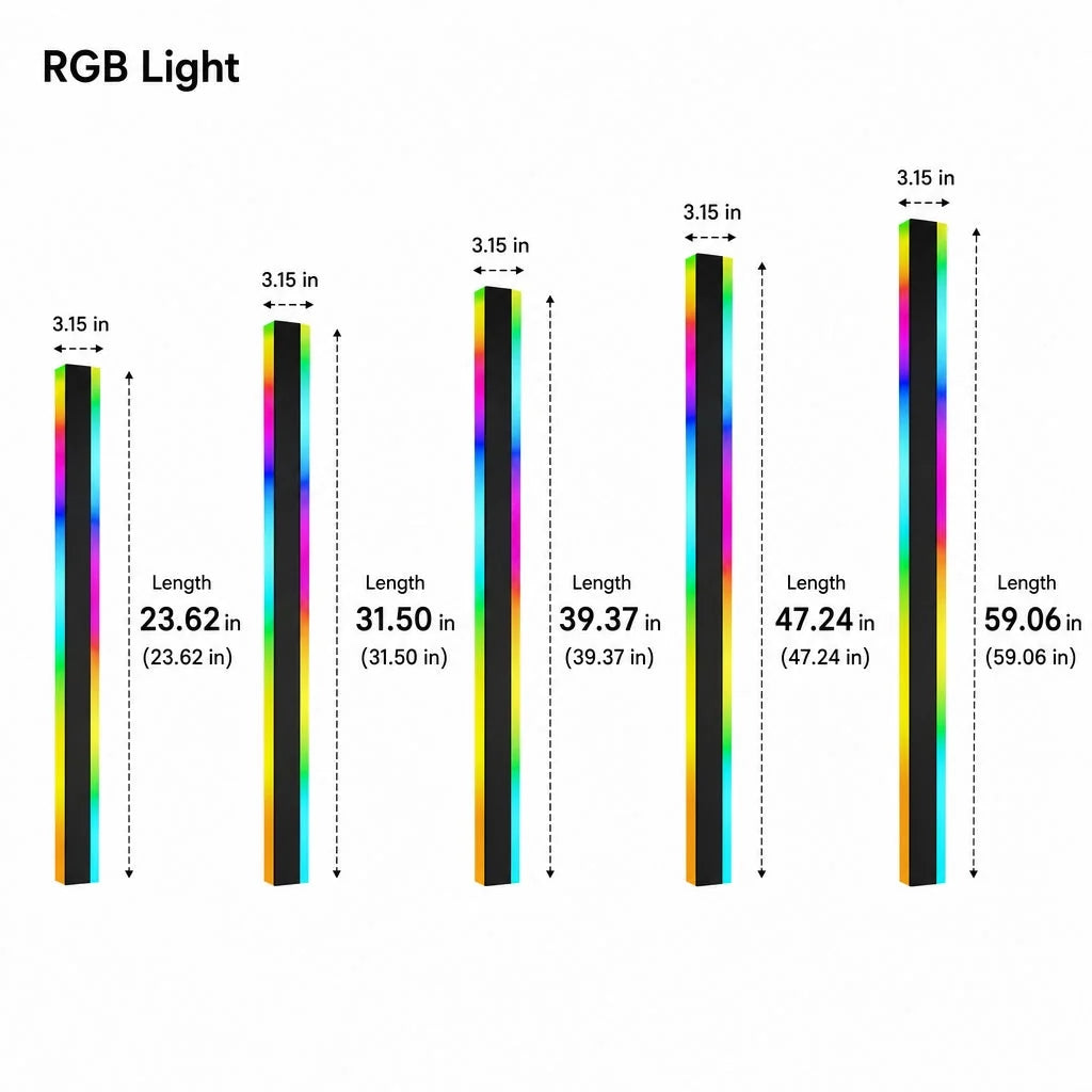 Burdekin RGB LED outdoor wall light sizes, 8cm wide in 60, 80, 100, 120 and 150cm lengths