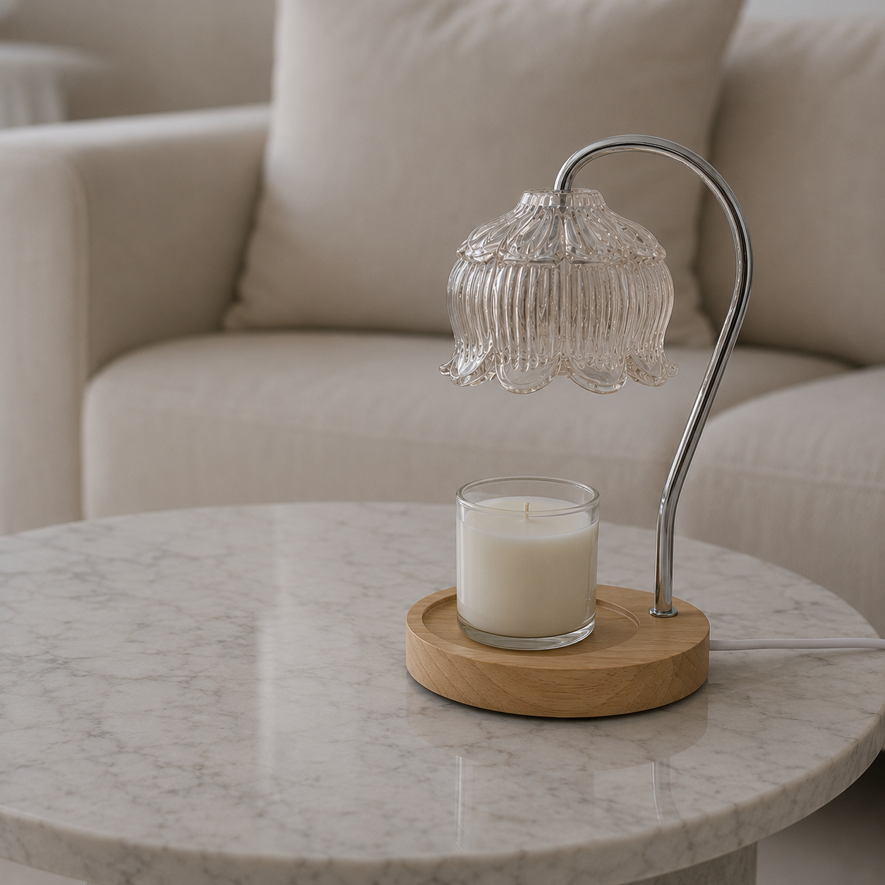Caba glass candle warmer lamp with scented candle warming underneath