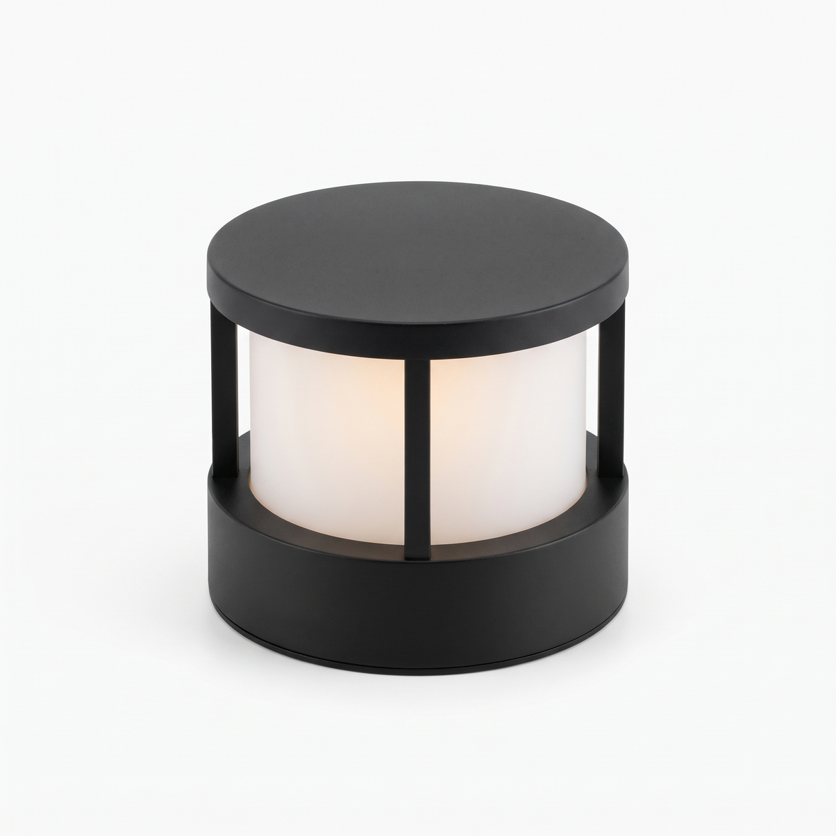 Cally LED garden post light in black aluminium with a solid top lid on a white background