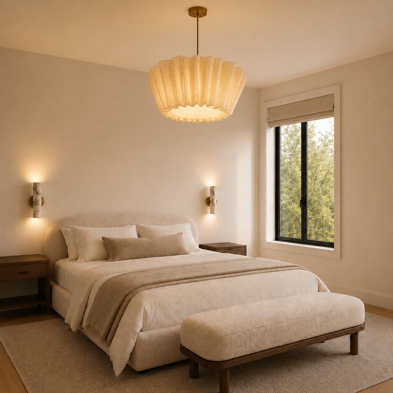Calor Soft Fabric Pendant Light illuminated