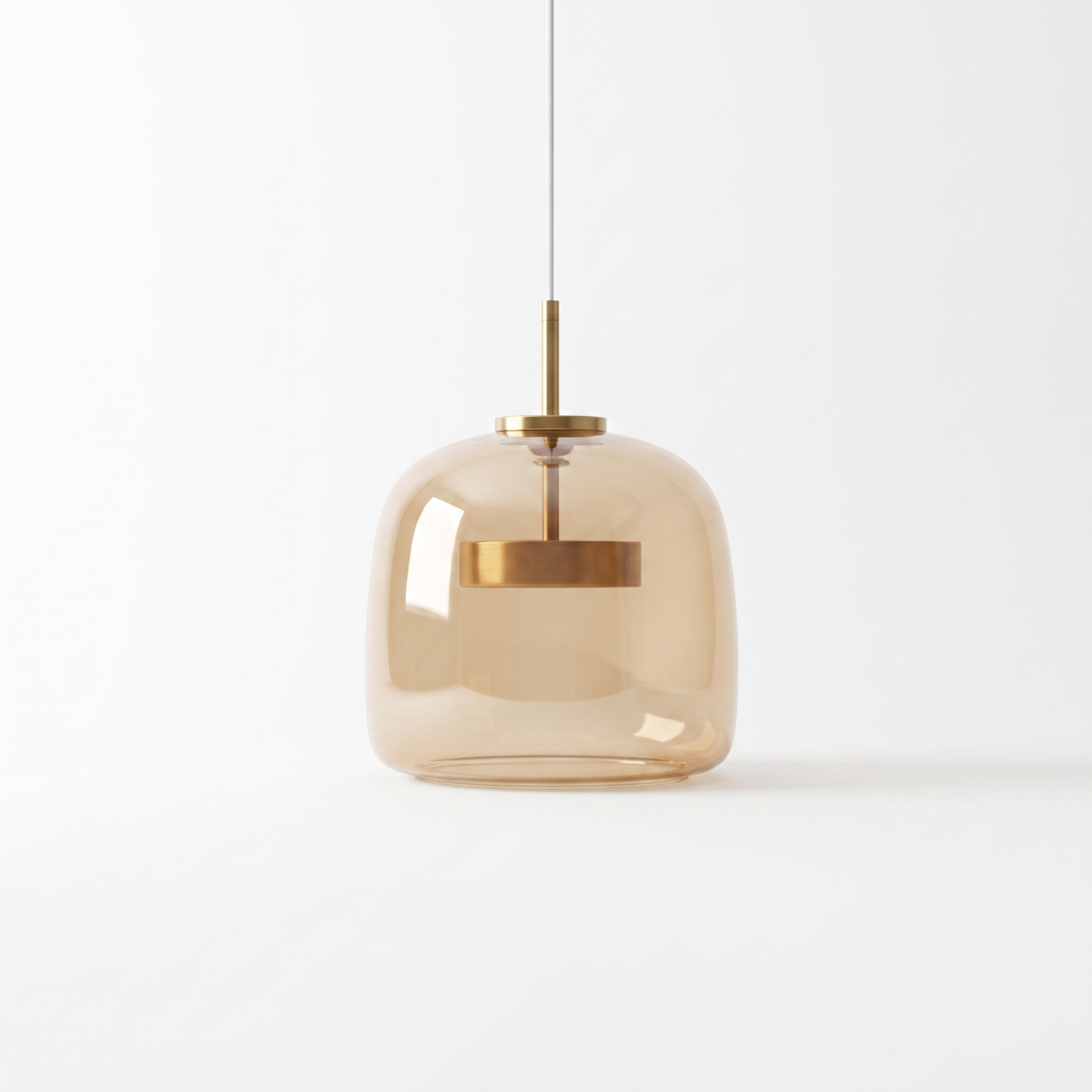 Camilla amber glass dome pendant light in the 23cm size on a plain white background