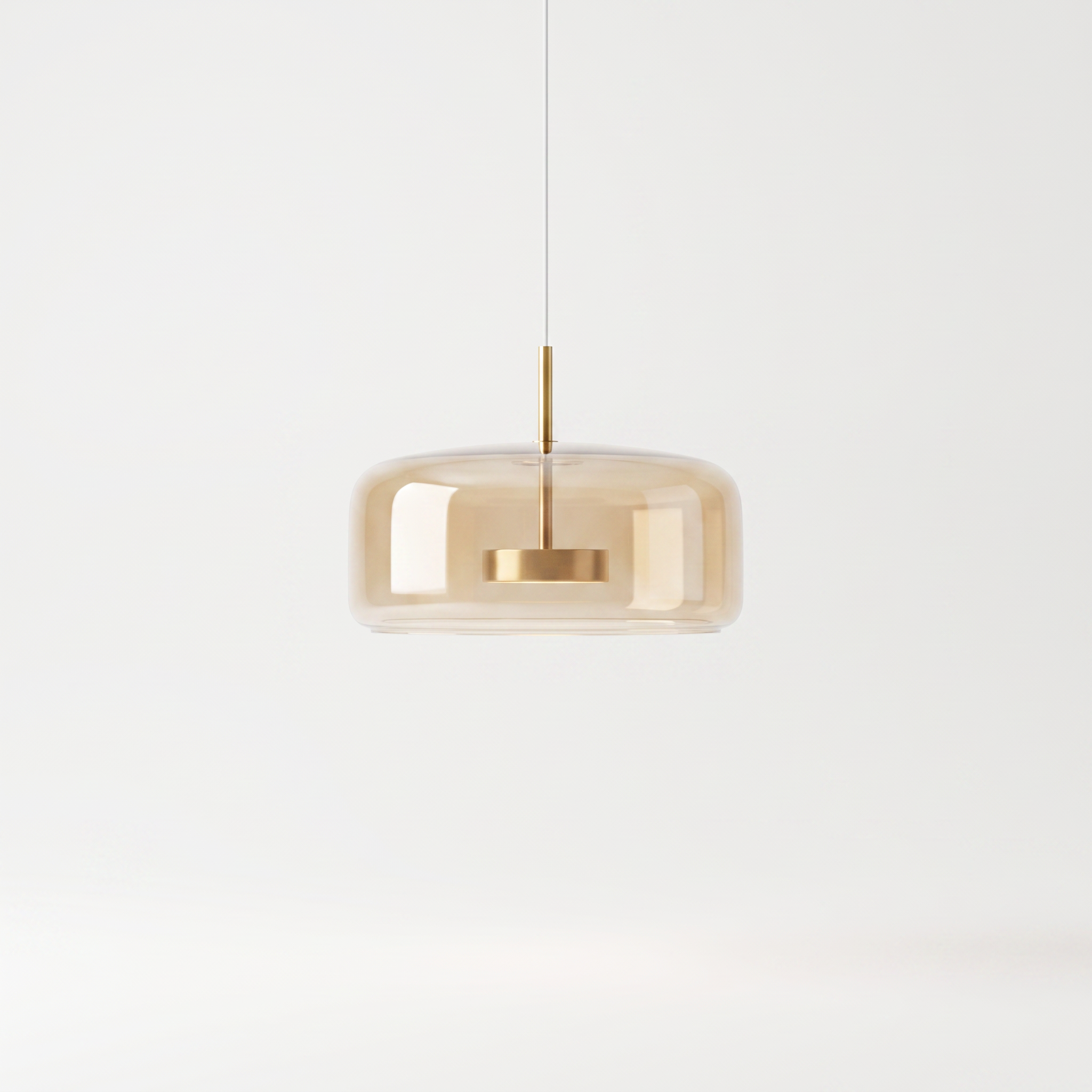 Camilla amber glass dome pendant light in the 33cm size on a plain white background