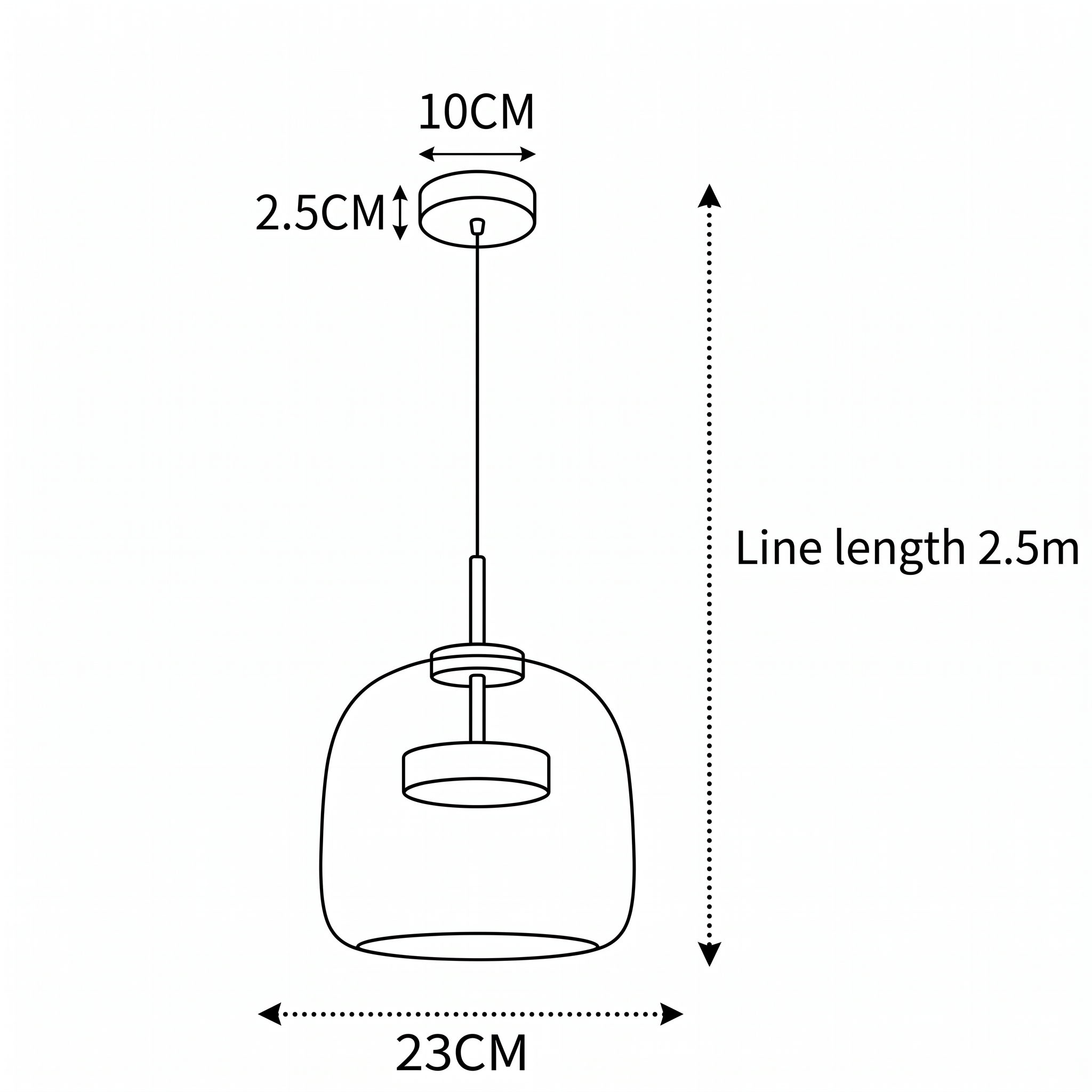 Camilla glass pendant light dimensions and measurement diagram