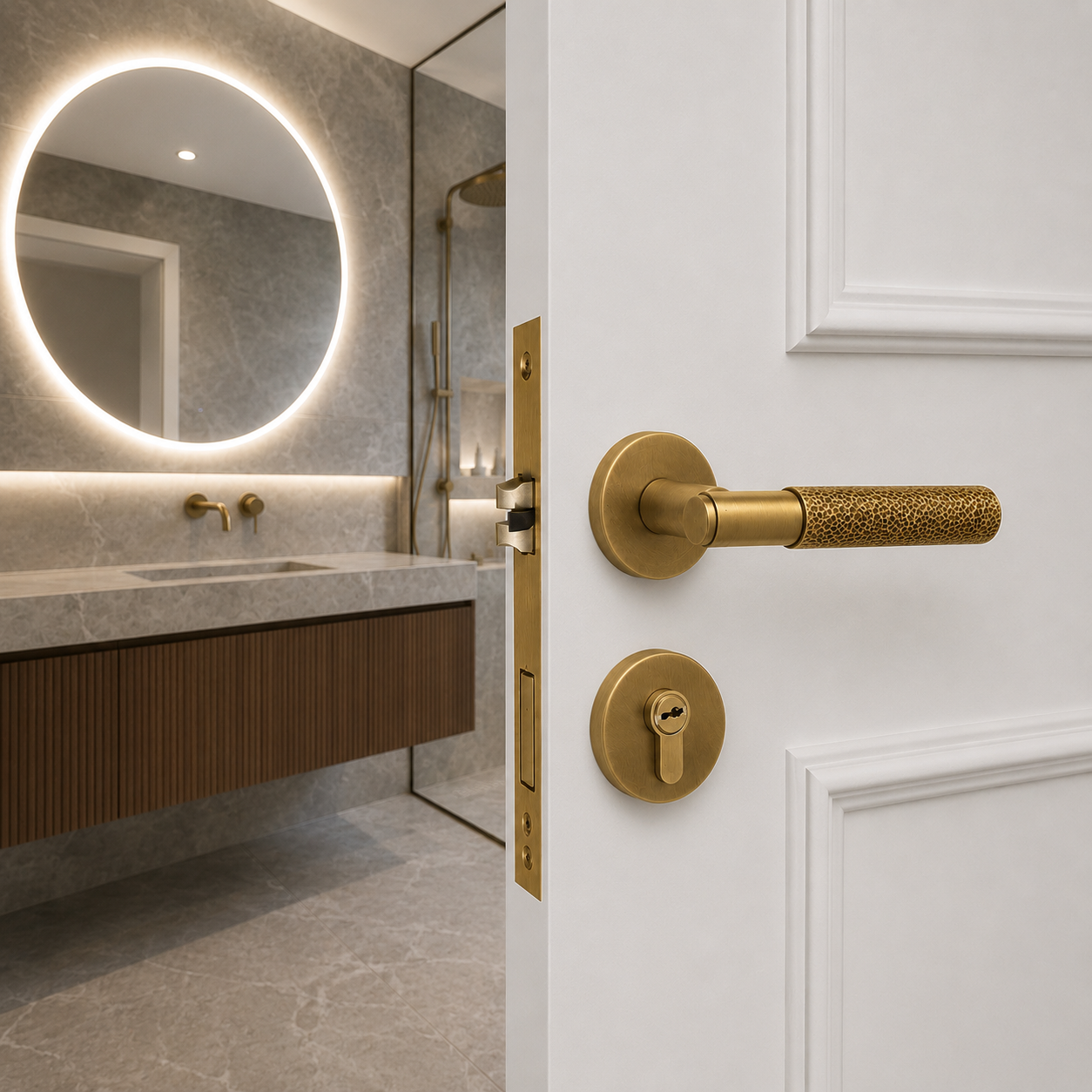 Cammeray Brass Door Lock Set shown as a full lock and handle set
