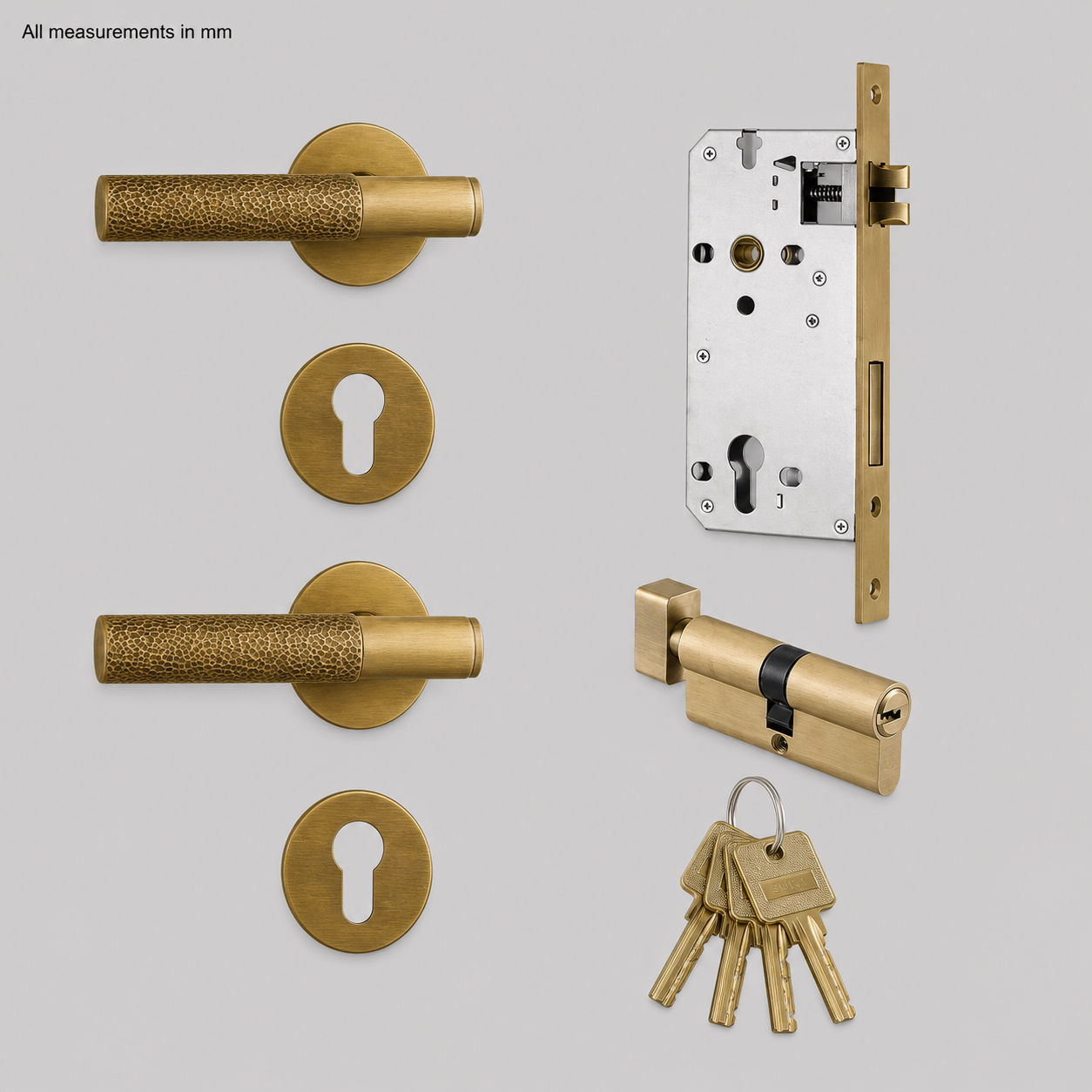 Cammeray Brass Door Lock Set full hardware kit with fixings