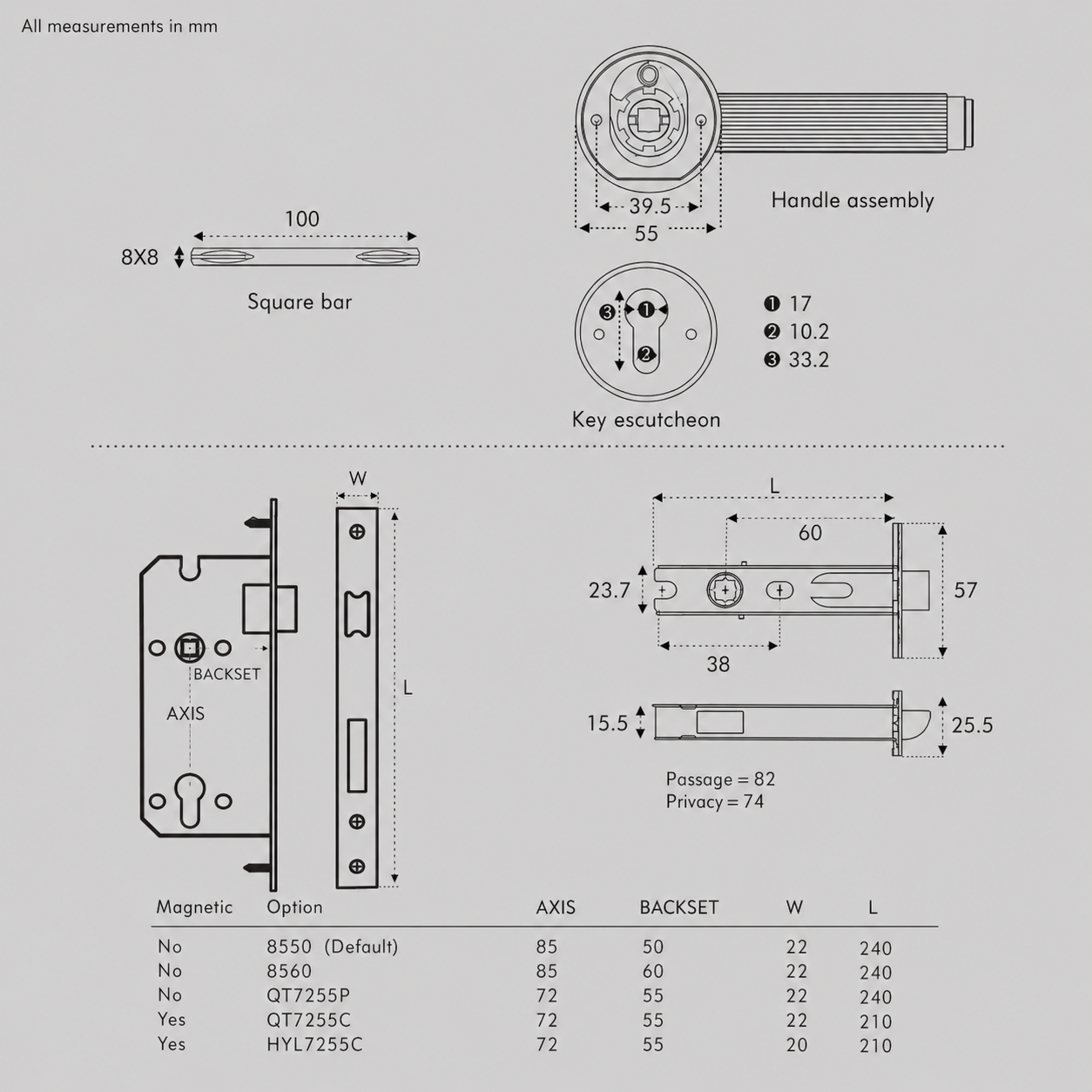 Cammeray Brass Door Lock Set lacquered finish detail