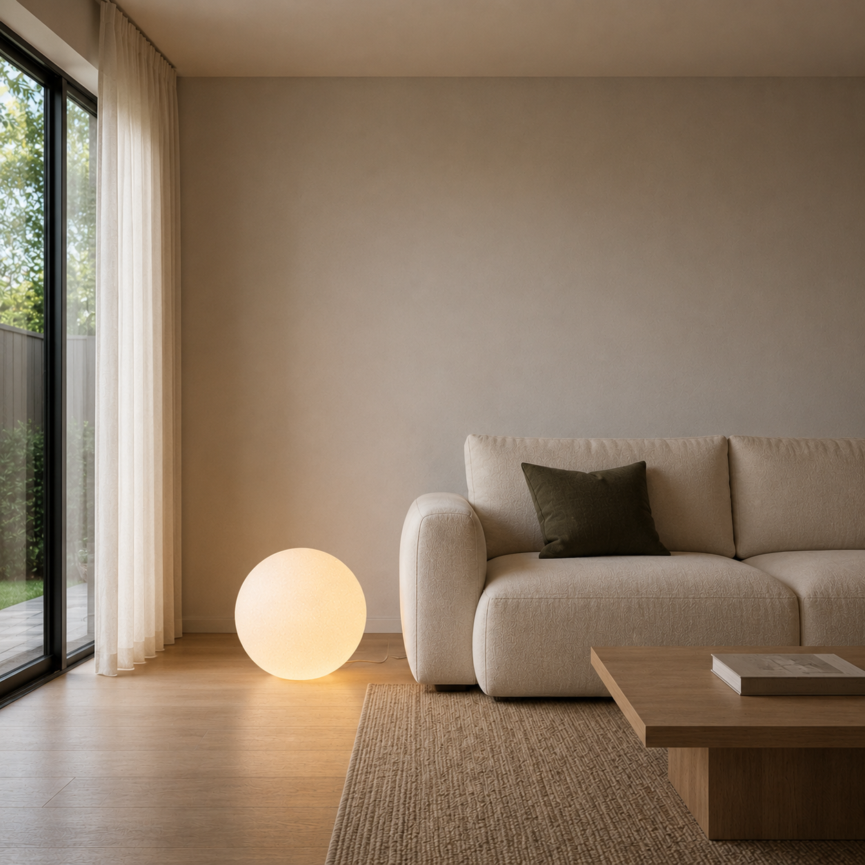 Celestial Ball floor lamp with moon globe design in a living room