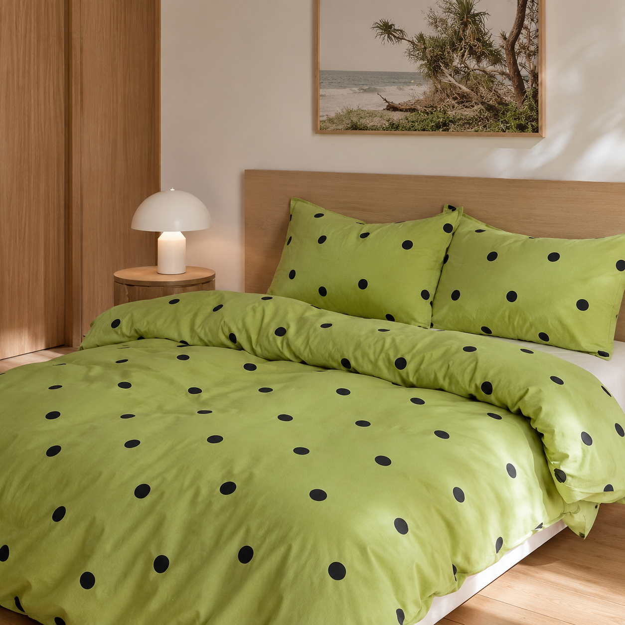 Claribel Striped & Dotted Duvet Cover on a made bed