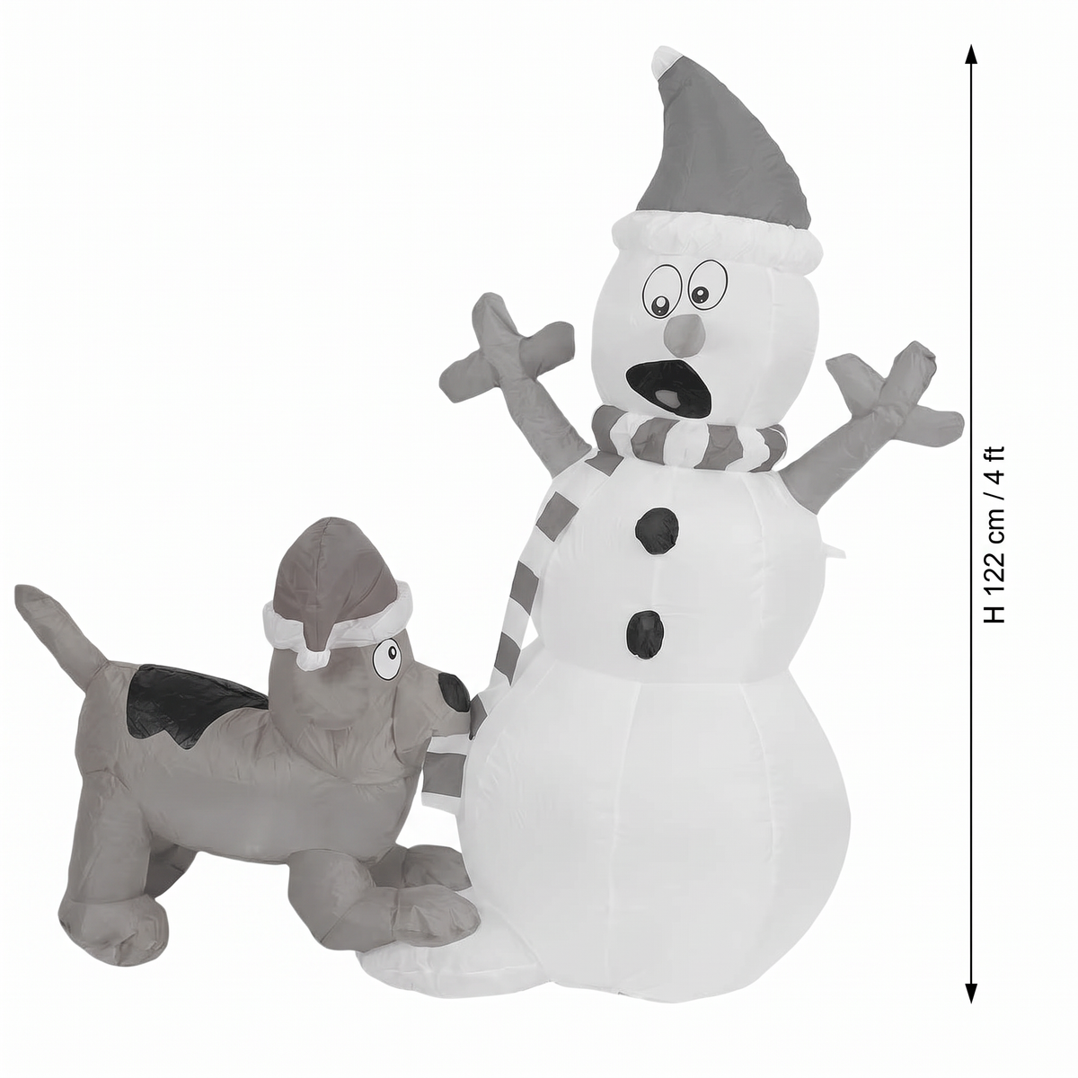 Claus inflatable snowman and dog dimensions, 122cm (48in) tall