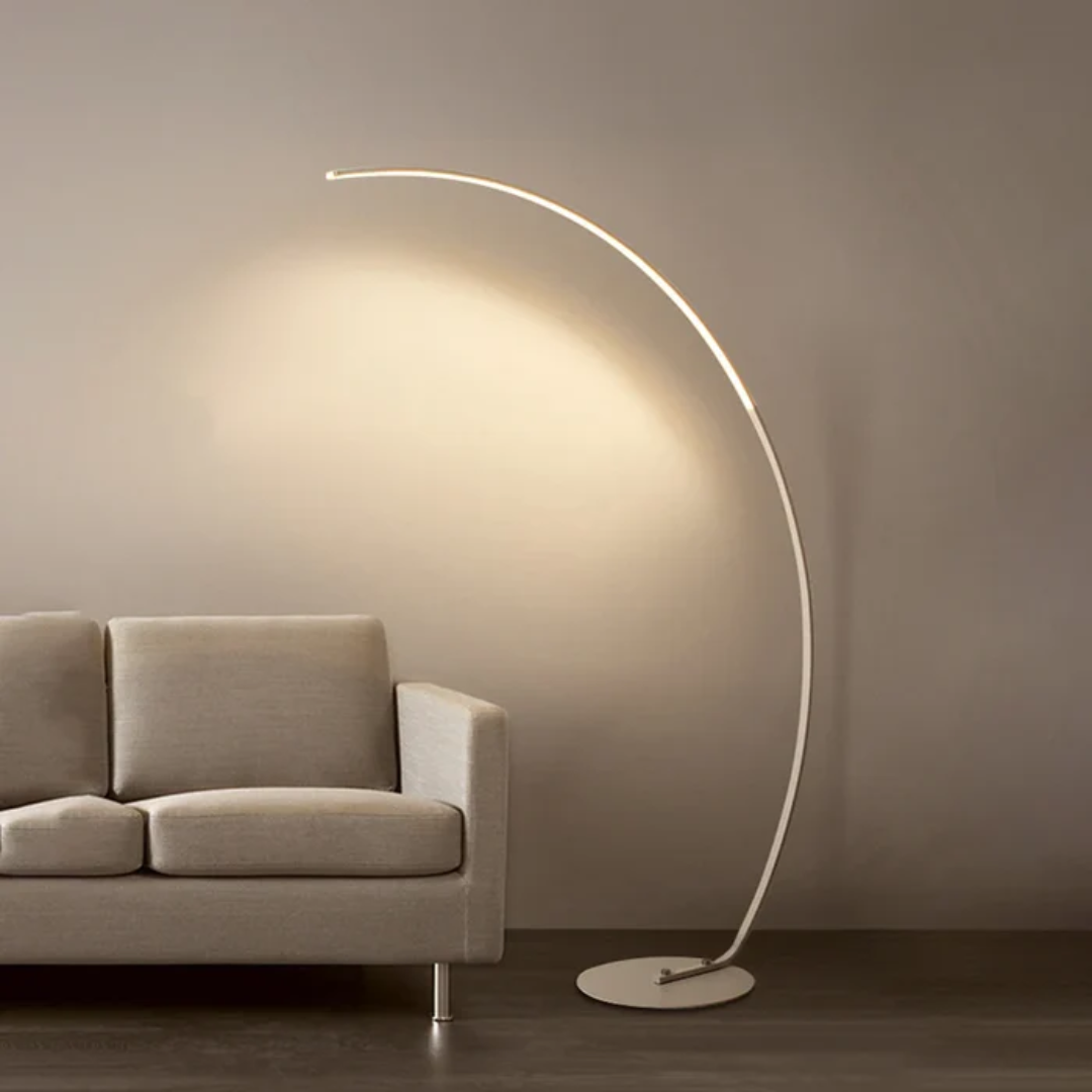 Clayton LED arc floor lamp in a living room