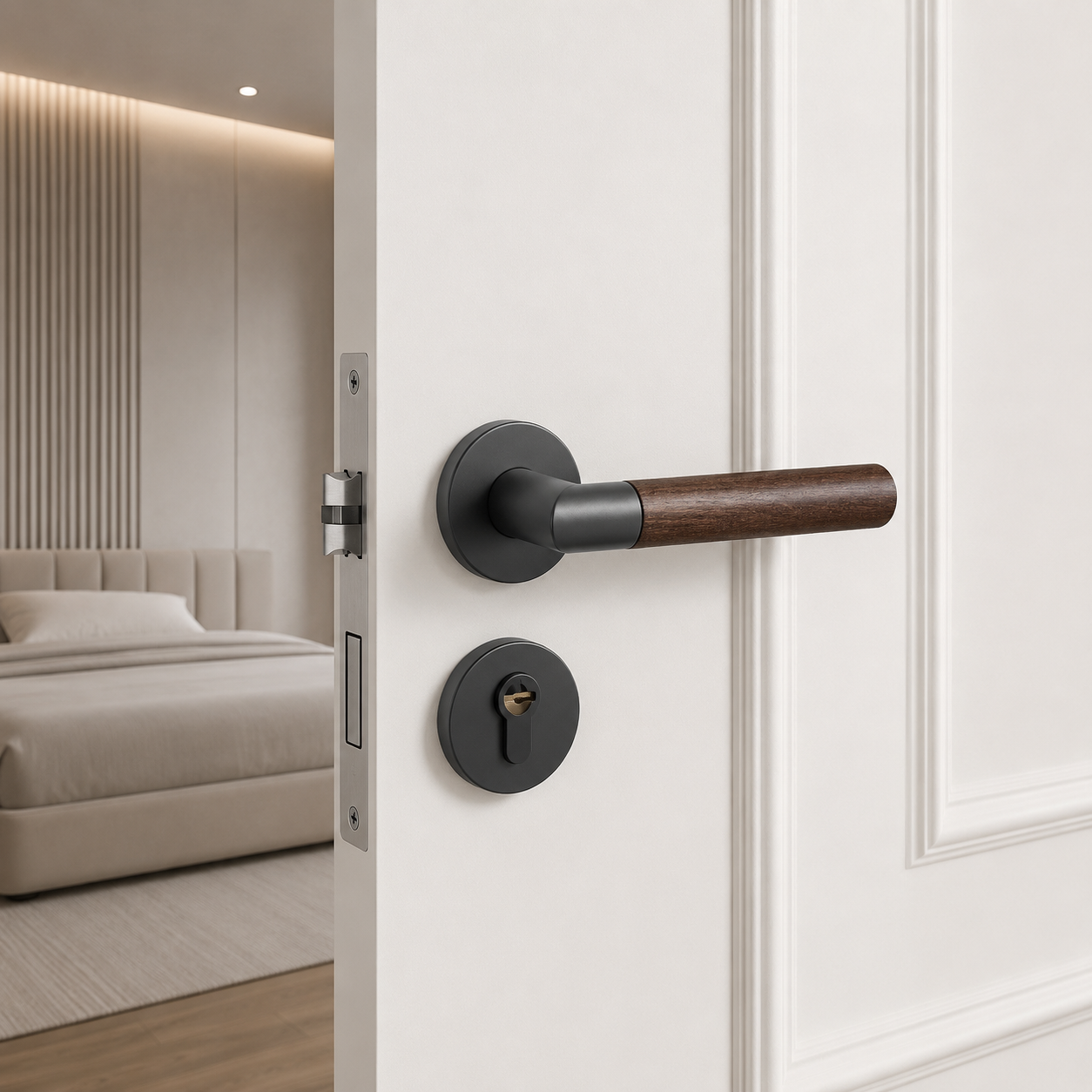 Clovelly Zinc Alloy Door Lock Set packaging with included keys