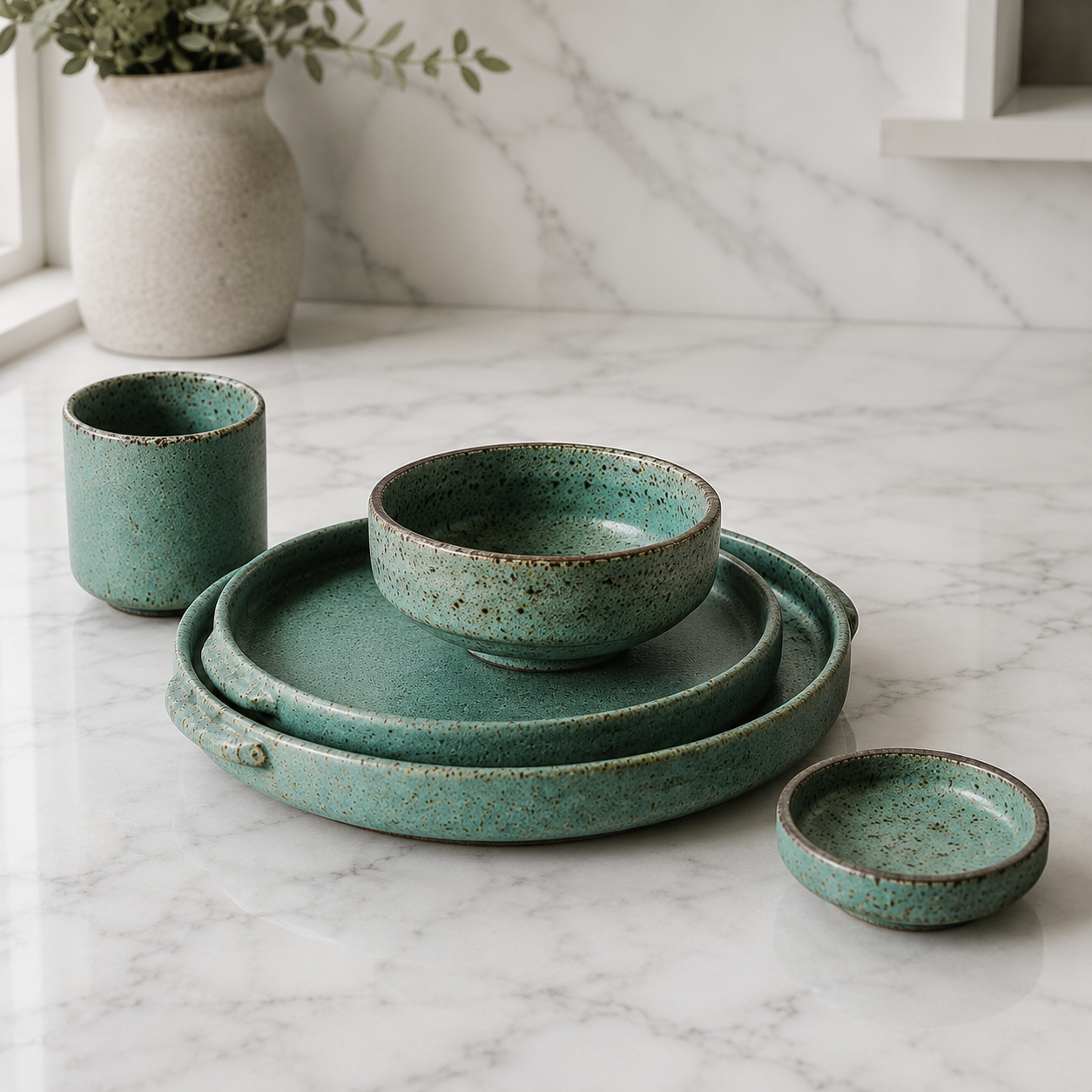 Coffs Porcelain Dinnerware Set displayed on a dining table