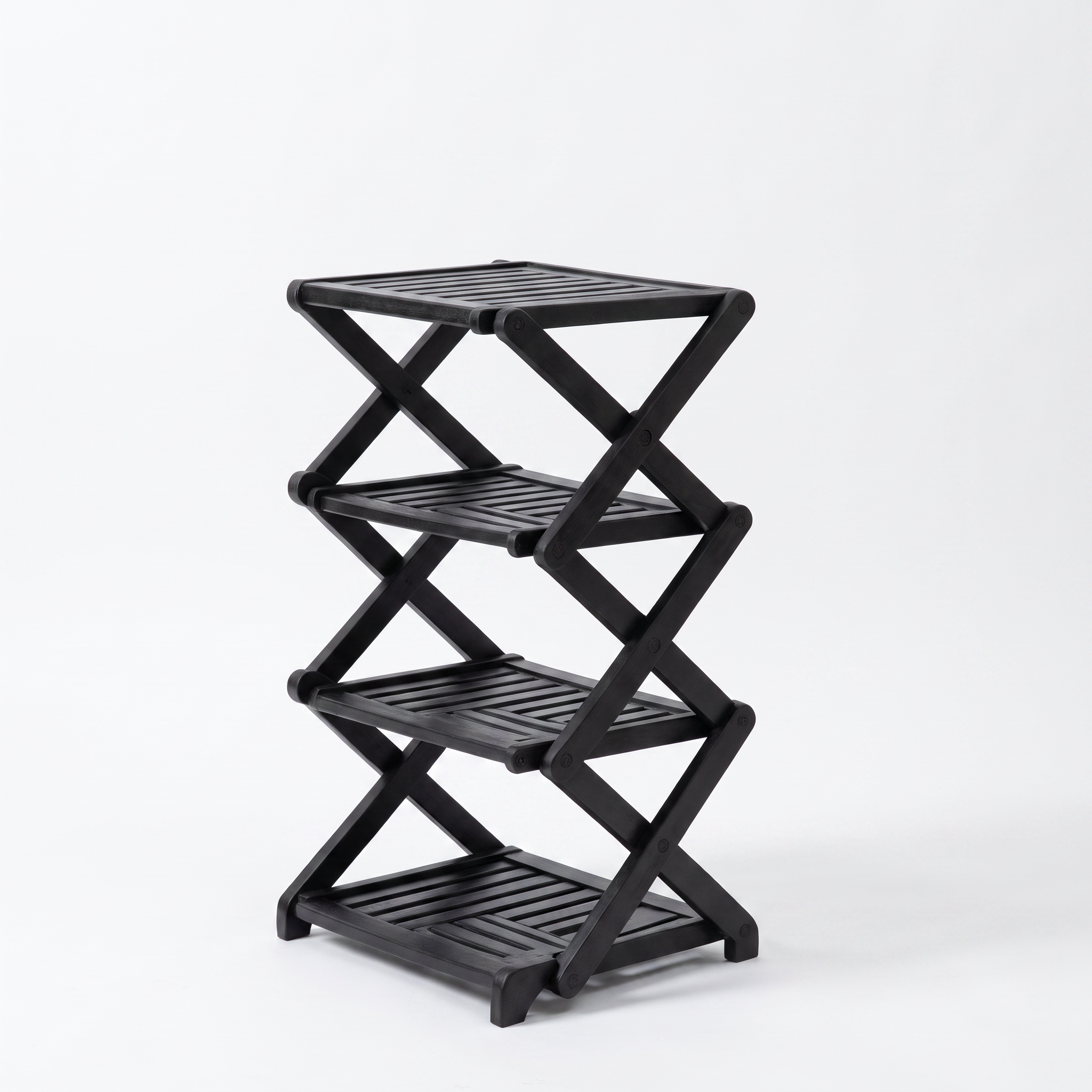 Collaroy tiered bamboo shoe rack in black on a white background