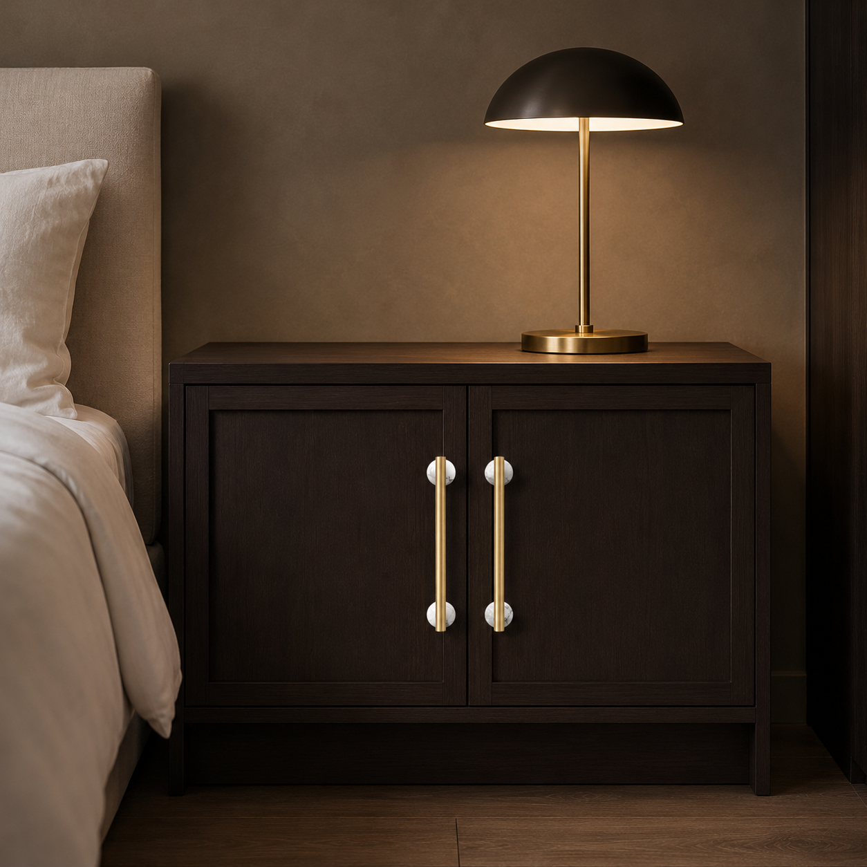 Coogee Brass & Marble Cabinet Handle in the smallest size with a brass and marble finish