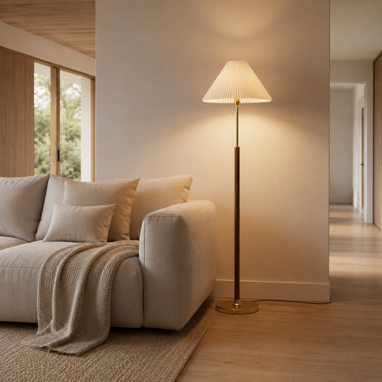 Copa rice paper floor lamp in a living room