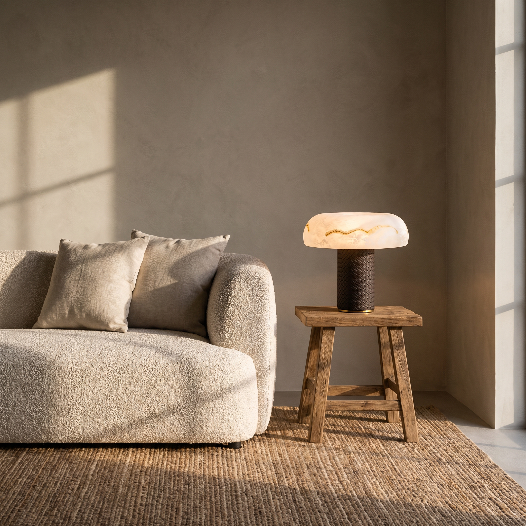 Cronulla Mediterranean glass-dome table lamp on a side table in a coastal living room