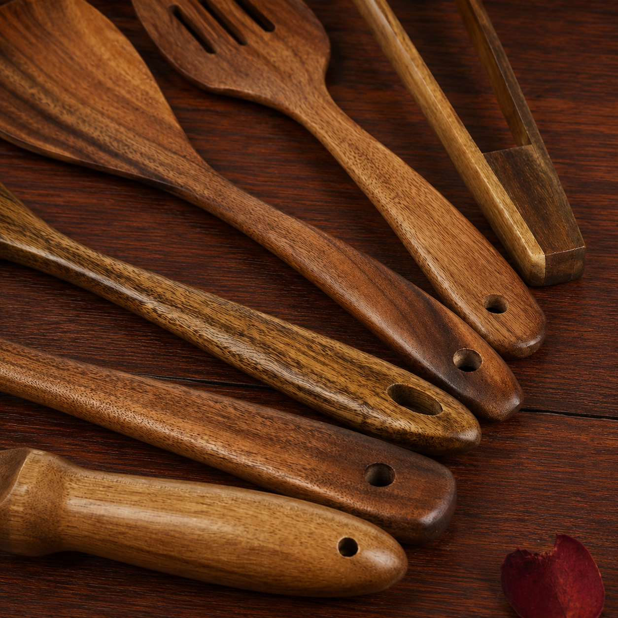 Culi Wooden Utensils Set hanging for easy storage