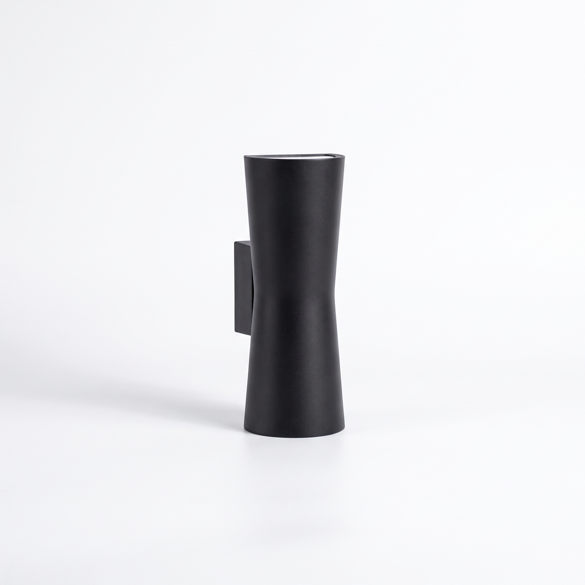 Dewy torch-style outdoor wall light in matte black on a white background