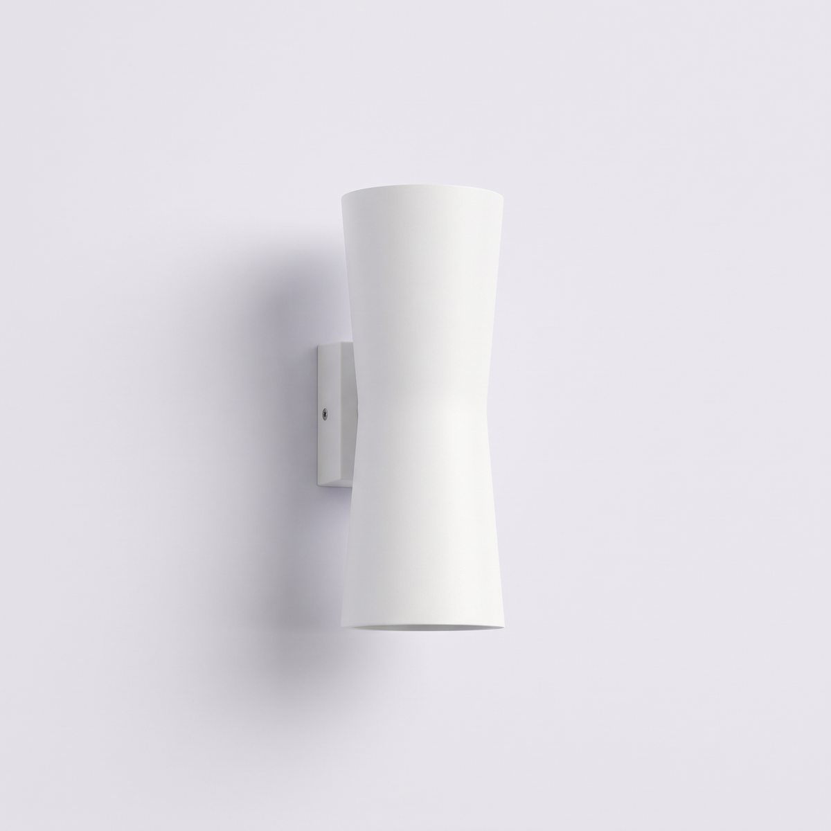 Dewy torch-style outdoor wall light in white with its wall bracket on a white background