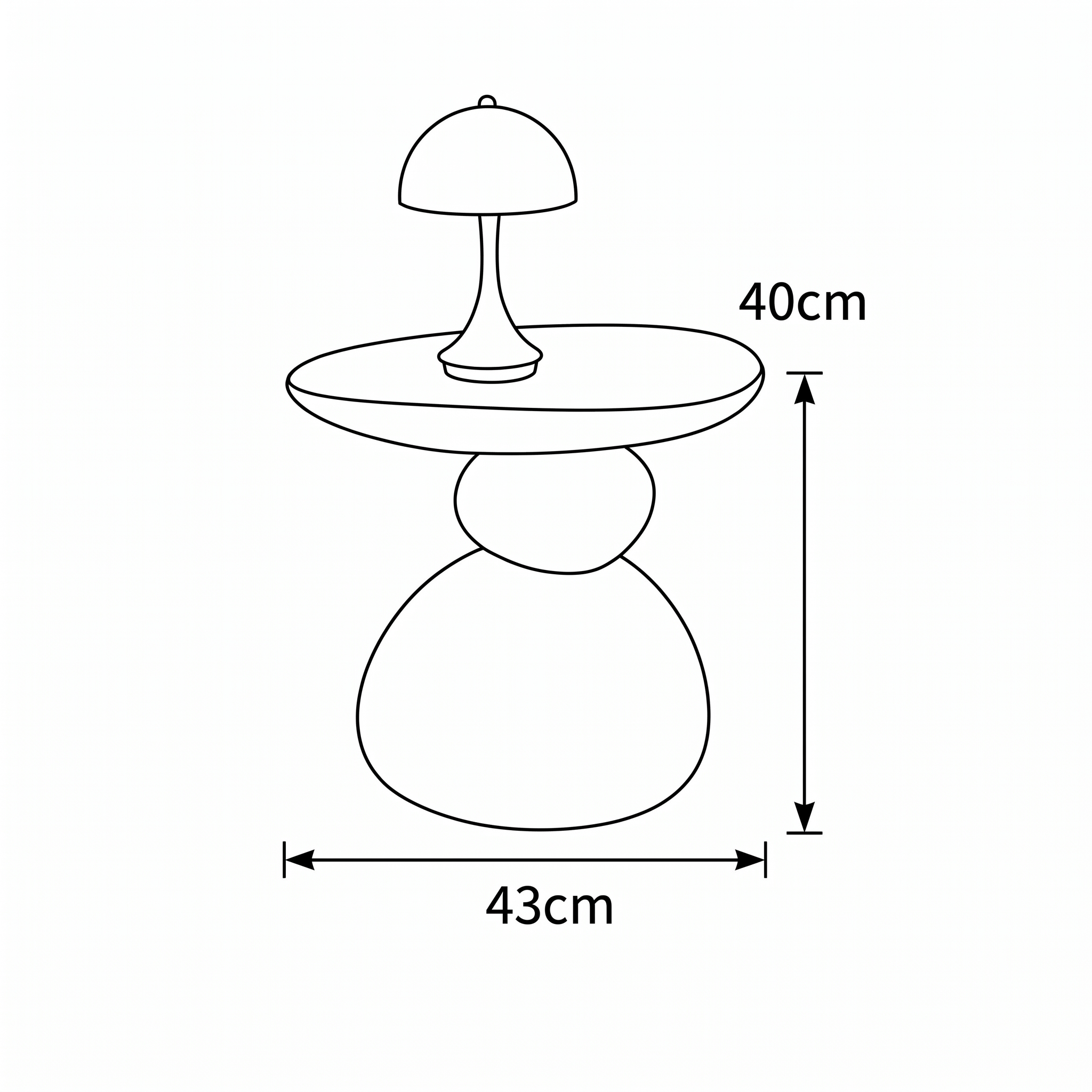 Donny side table measurement diagram with dimensions in centimetres and inches