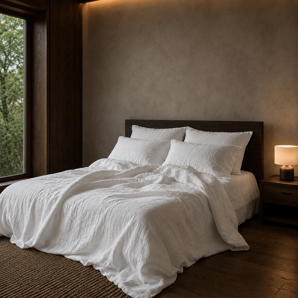 Elara Linen Bedding Set showing a close-up of the pure linen weave