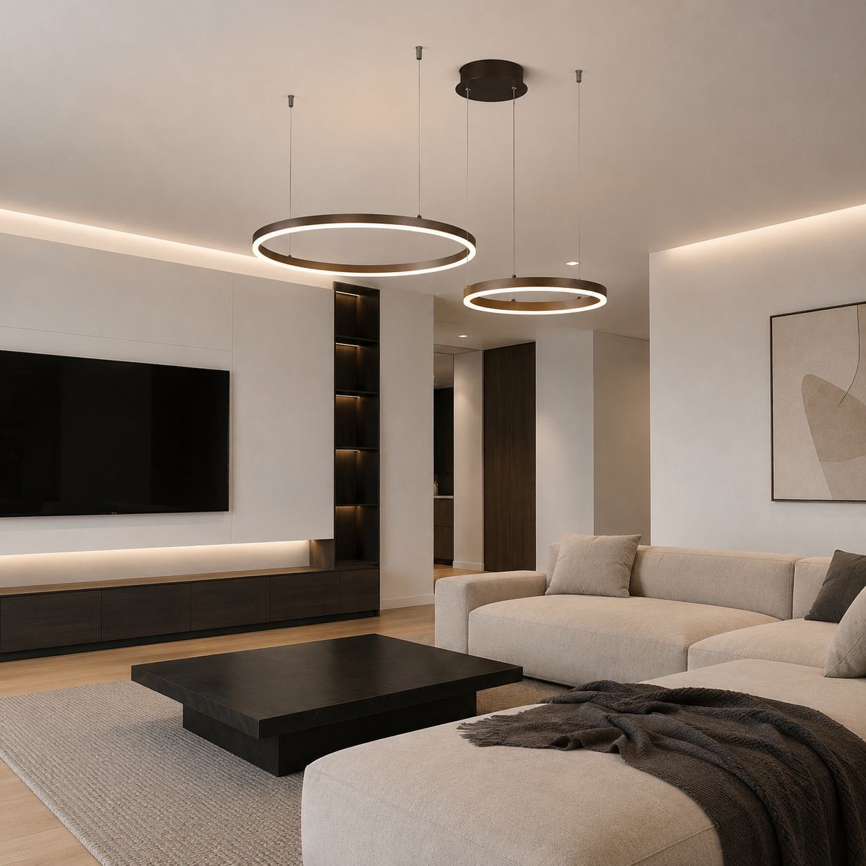 Elion Circular LED Pendant Light in coffee frame finish