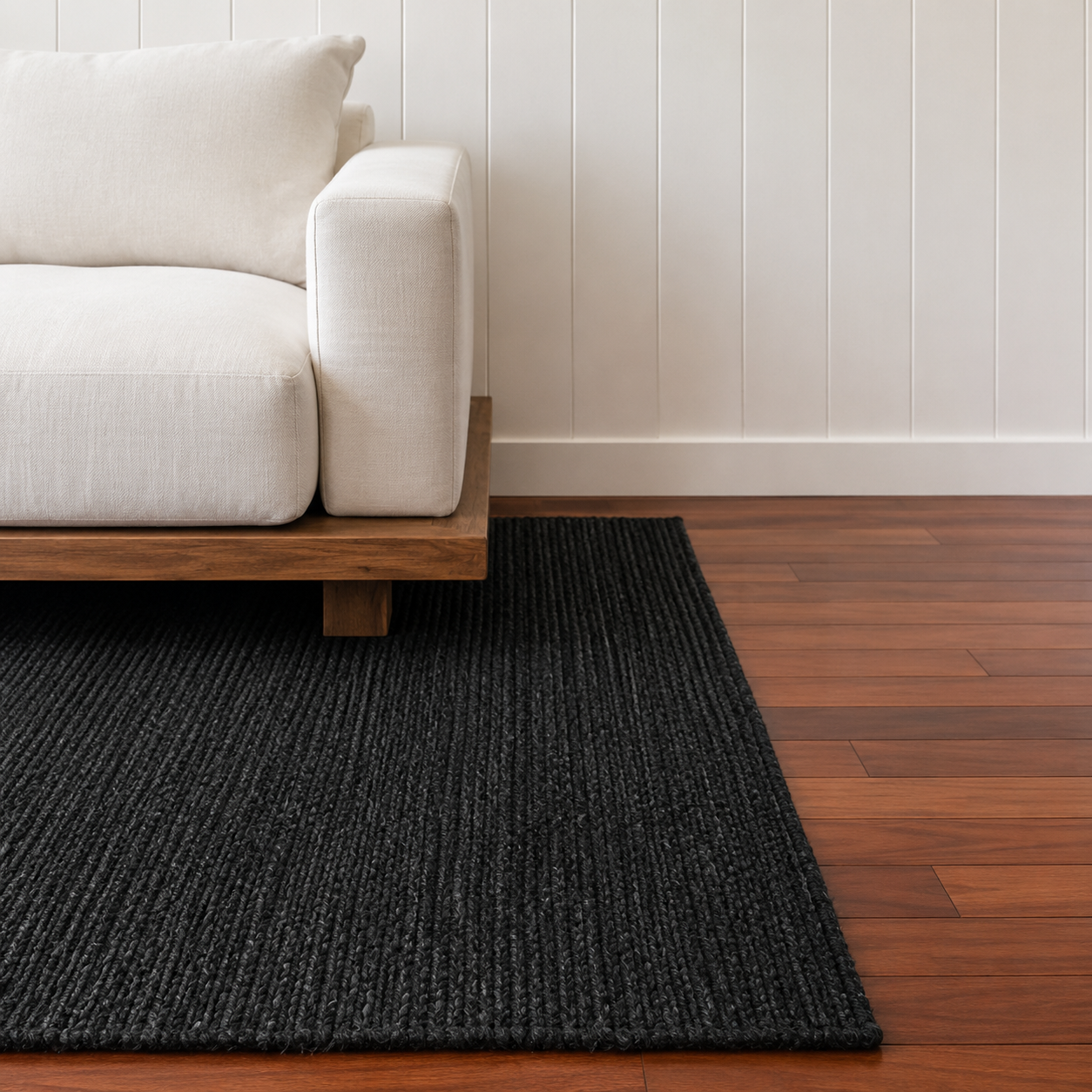 Elvren Jute Rug handwoven from 100% natural jute with a black woven pattern