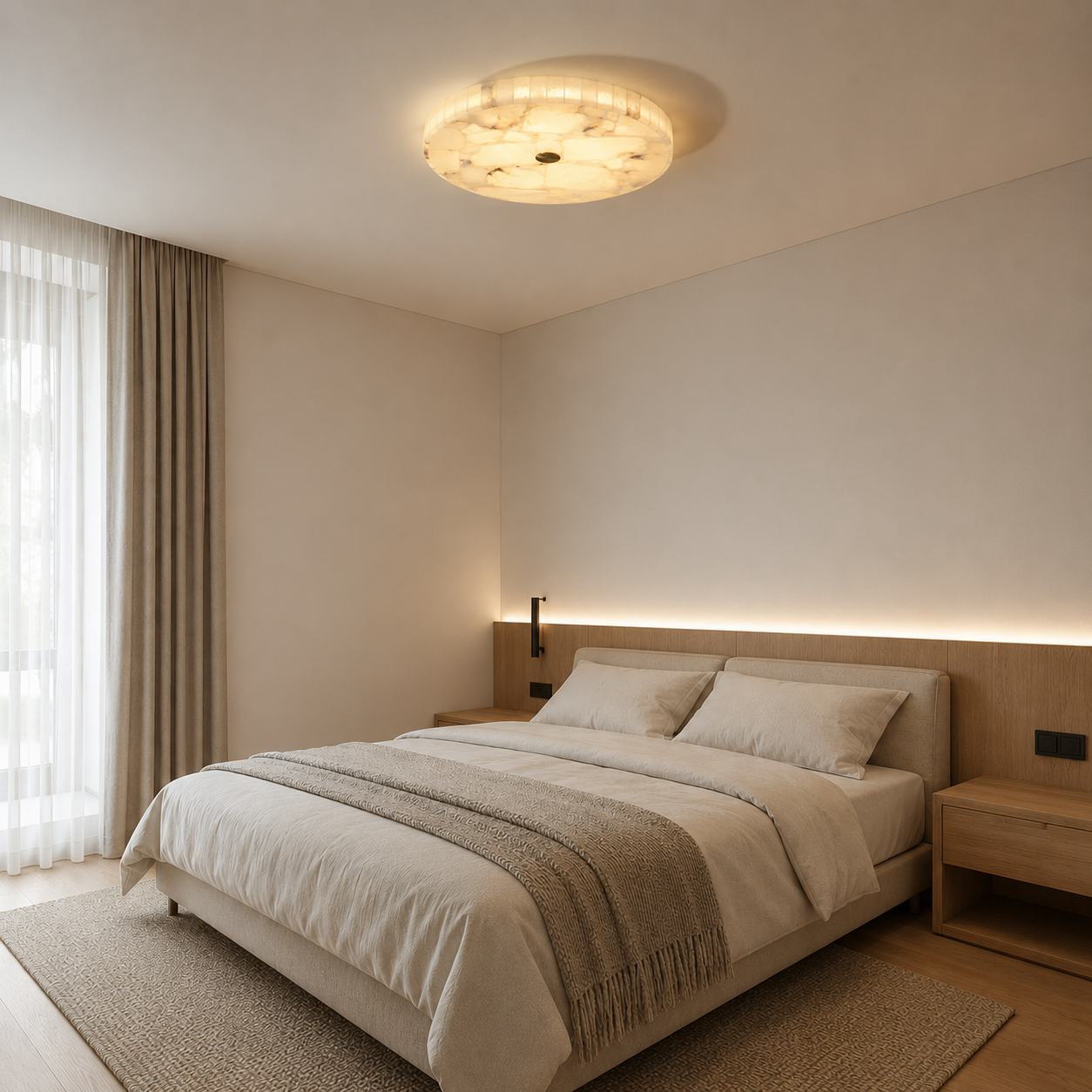 Flo Marble LED Ceiling Light installed in a living room