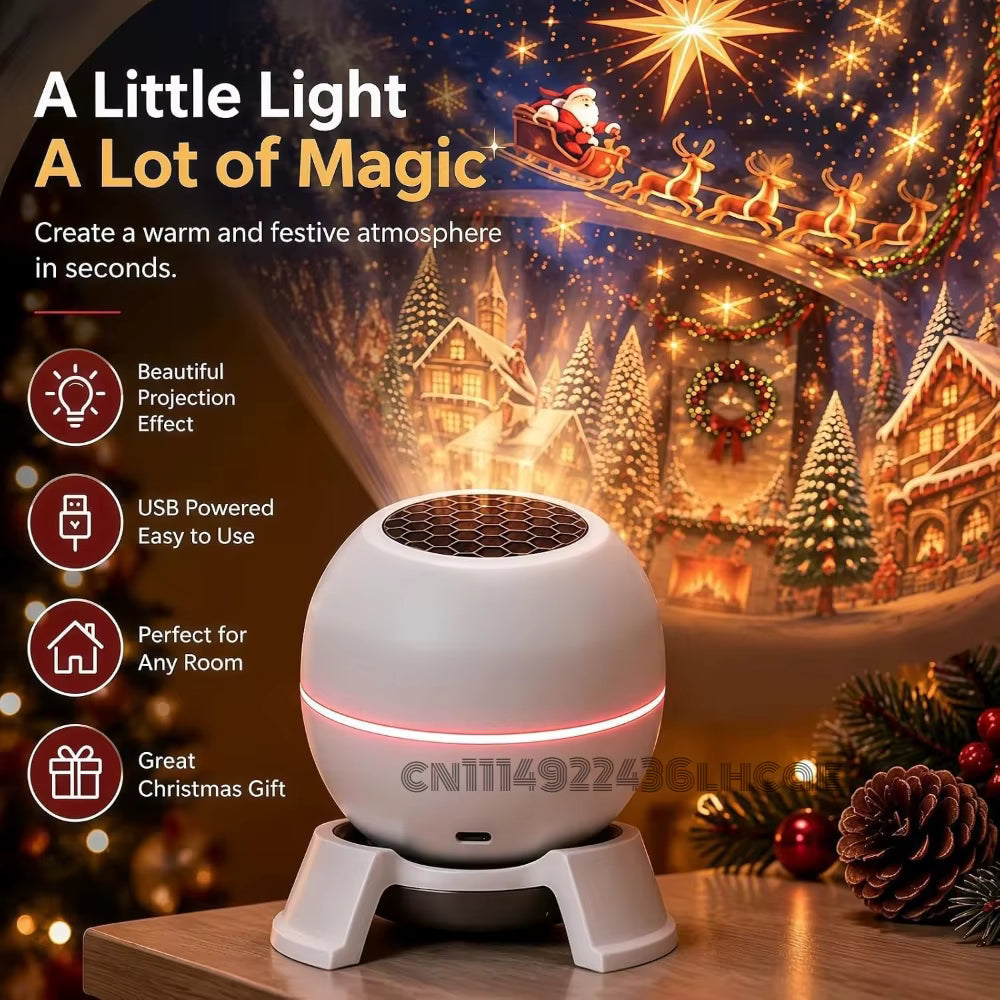 Frosty USB Christmas projector features: projection effect, USB powered, any room, gift