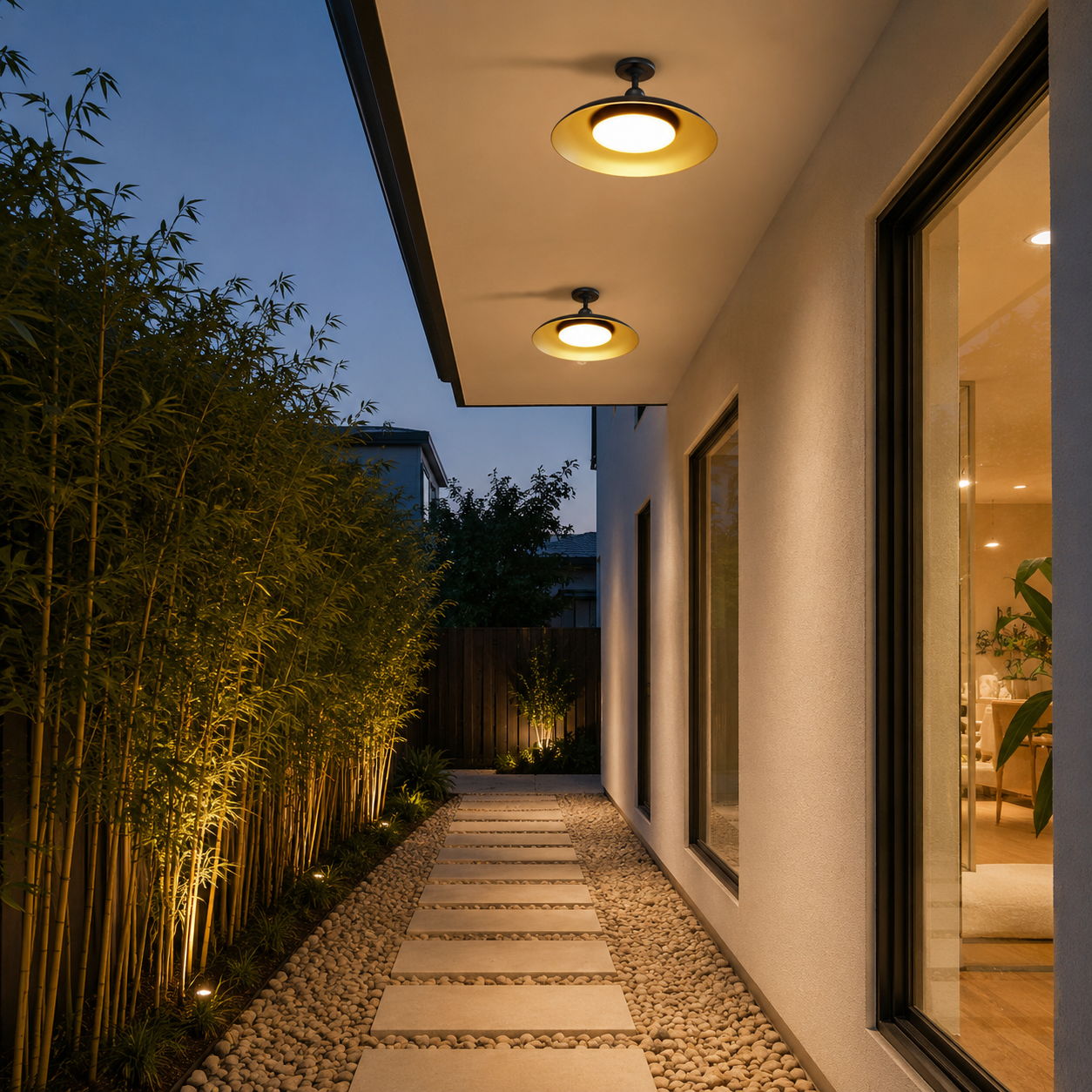 Close-up of the Gnarloo Outdoor Ceiling Light's carbonised steel finish