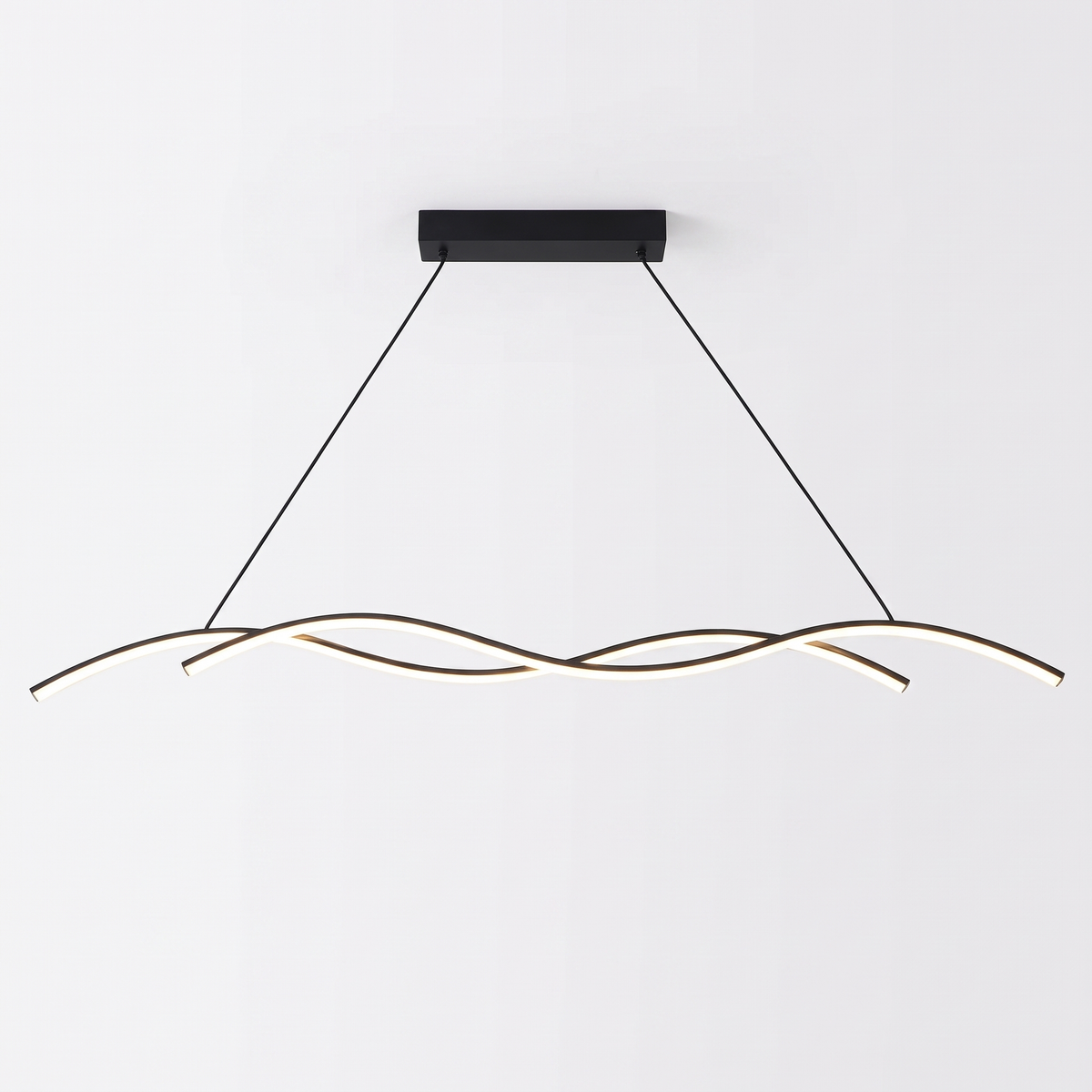 Grajagan black wave pendant light with rectangular canopy on a plain white background