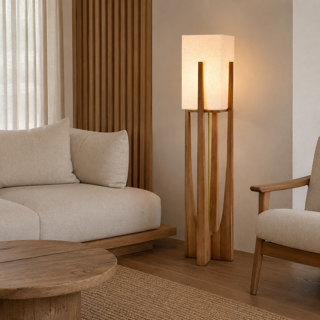 Hakuba Japanese style floor lamp in a living room