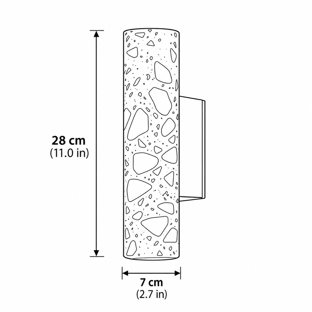 Hally terrazzo wall light dimensions, 28cm tall and 7cm wide