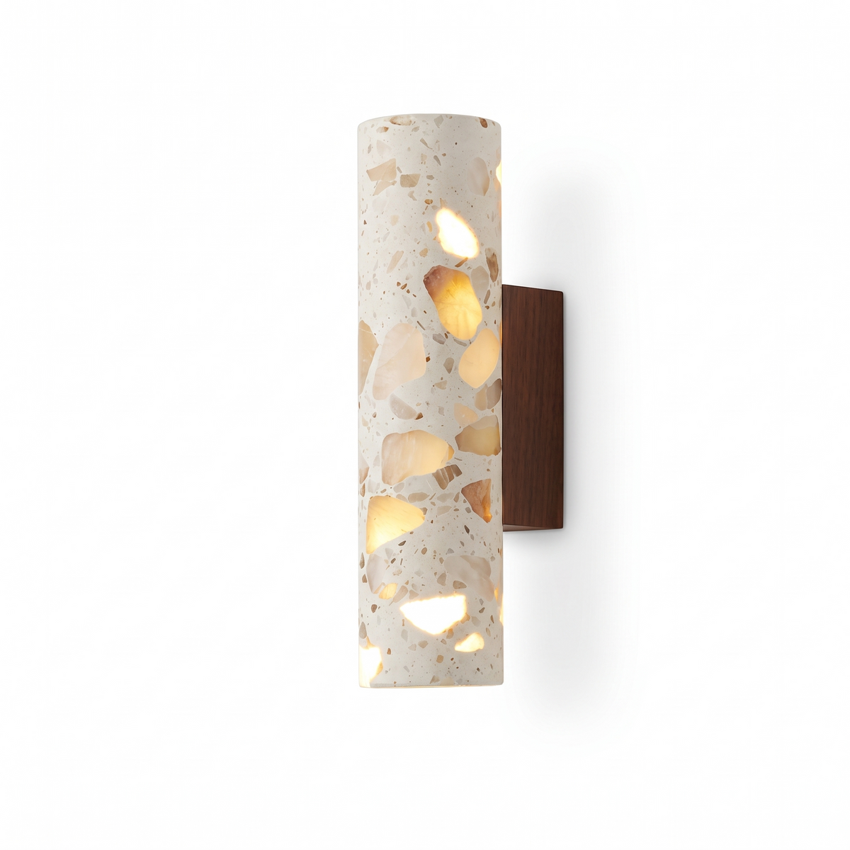 Hally walnut and terrazzo wall sconce on a white background